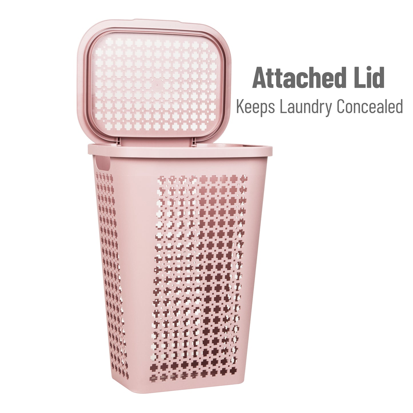 Mind Reader Slim Tapered Laundry Hamper with Lid, 50L Plastic Clothes Basket with Swiss Cross Cut-Outs, Lightweight & Ventilated Laundry Bin with Handles