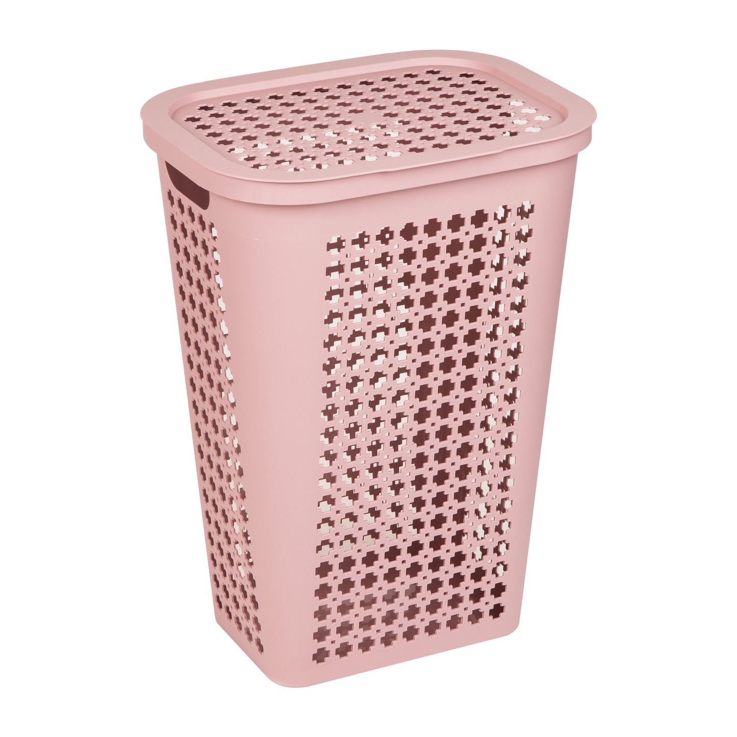 Mind Reader Slim Tapered Laundry Hamper with Lid, 50L Plastic Clothes Basket with Swiss Cross Cut-Outs, Lightweight & Ventilated Laundry Bin with Handles