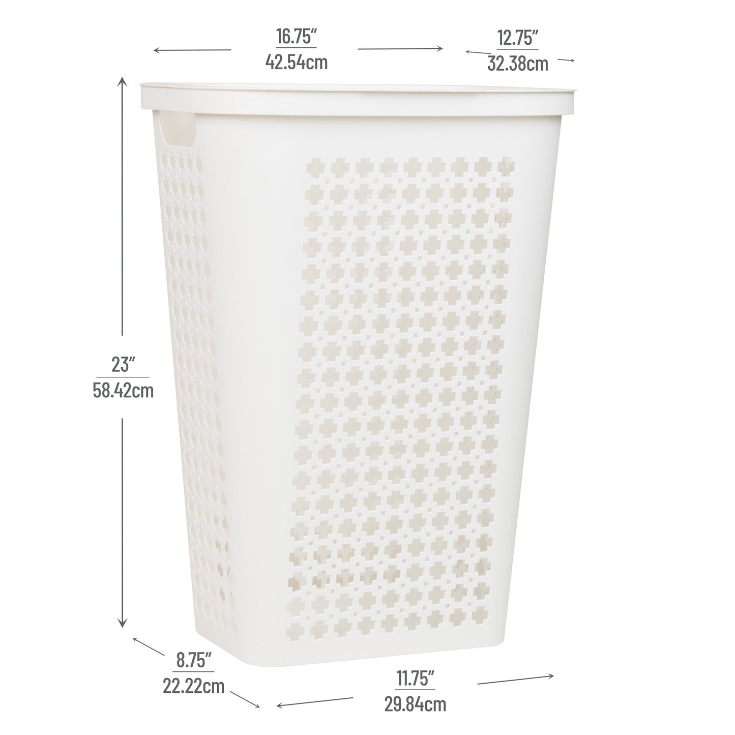 Mind Reader Slim Tapered Laundry Hamper with Lid, 50L Plastic Clothes Basket with Swiss Cross Cut-Outs, Lightweight & Ventilated Laundry Bin with Handles
