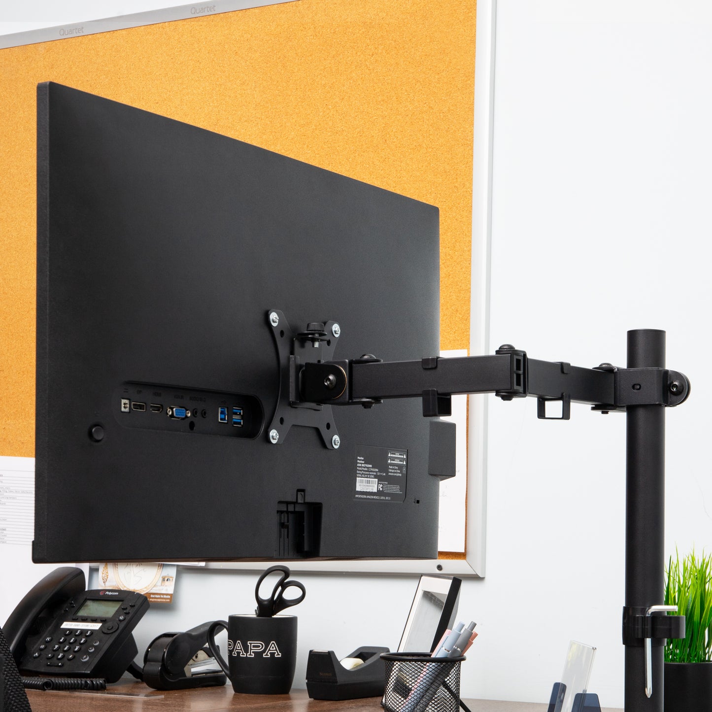 Mind Reader Single Monitor Desk Mount for 13–32 Inch Screens, Adjustable Tilt ±45°, Swivel ±90°, Rotate 180°, VESA 75x75/100x100, Holds up to 17.6 lbs, Cable Management, Quick Release, Black