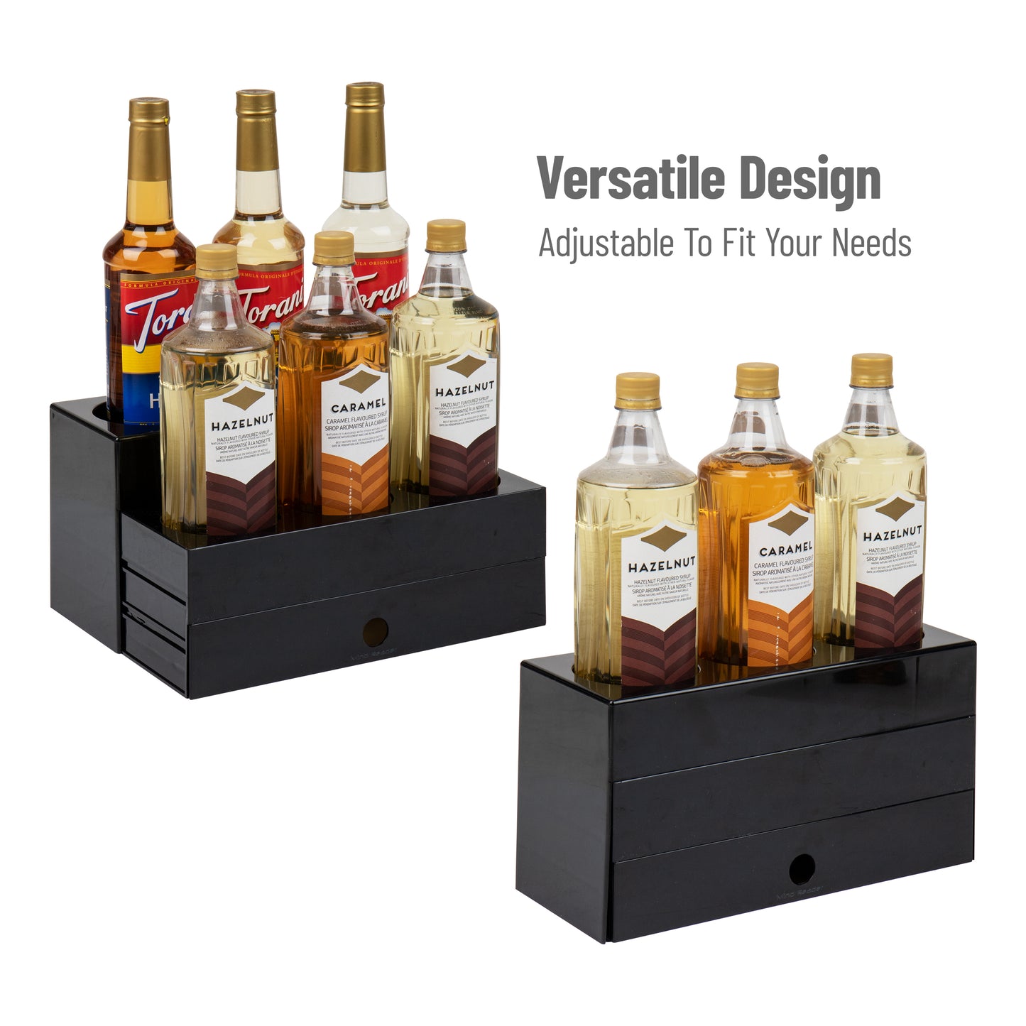 Mind Reader Foundation Collection, 9-Compartment Nested Syrup Bottle Holder, 9 Bottle Capacity, Countertop Organizer, Breakroom, Bar, Acrylic, Black