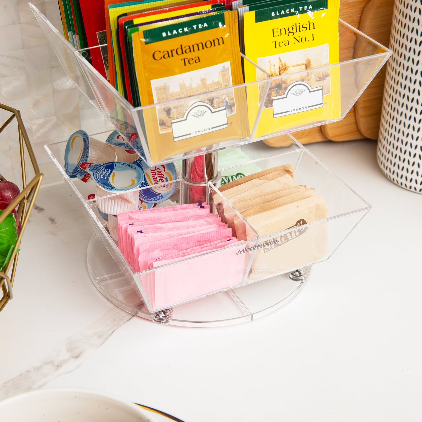 Mind Reader Mind Reader Tea Bag Carousel, 3 Tier Clear Acrylic Organizer with 12 Compartments, 360° Rotating Tea Station for Countertop Storage