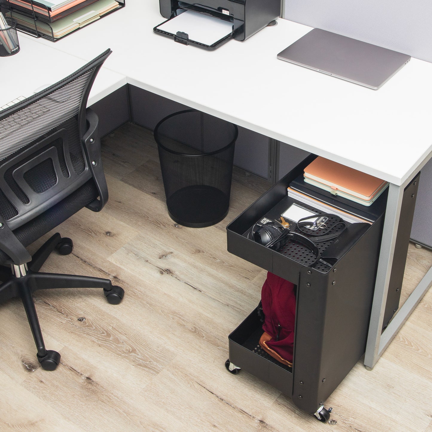 Mind Reader Under Desk Rolling Cart, 2-Tier Steel Utility Organizer, No Assembly Required, 12"L x 20"W x 23.5"H, Black