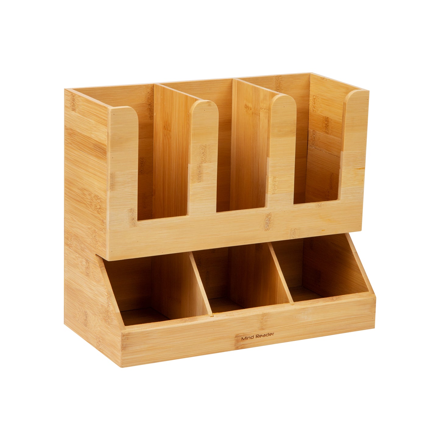 Mind Reader Bali Collection, 6-Compartment, 2-Tier Bamboo Cup, Lid and Condiment Storage, Countertop Organizer, Brown