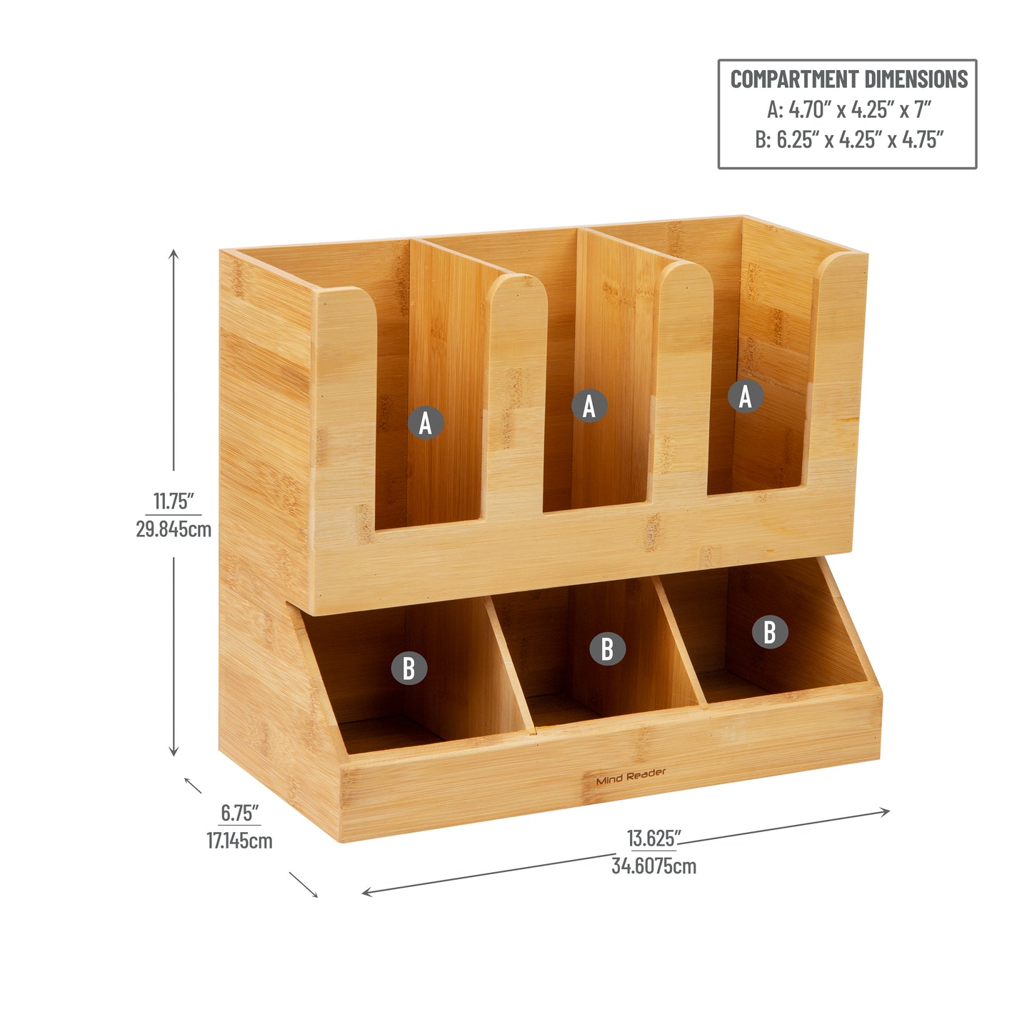 Mind Reader Bali Collection, 6-Compartment, 2-Tier Bamboo Cup, Lid and Condiment Storage, Countertop Organizer, Brown