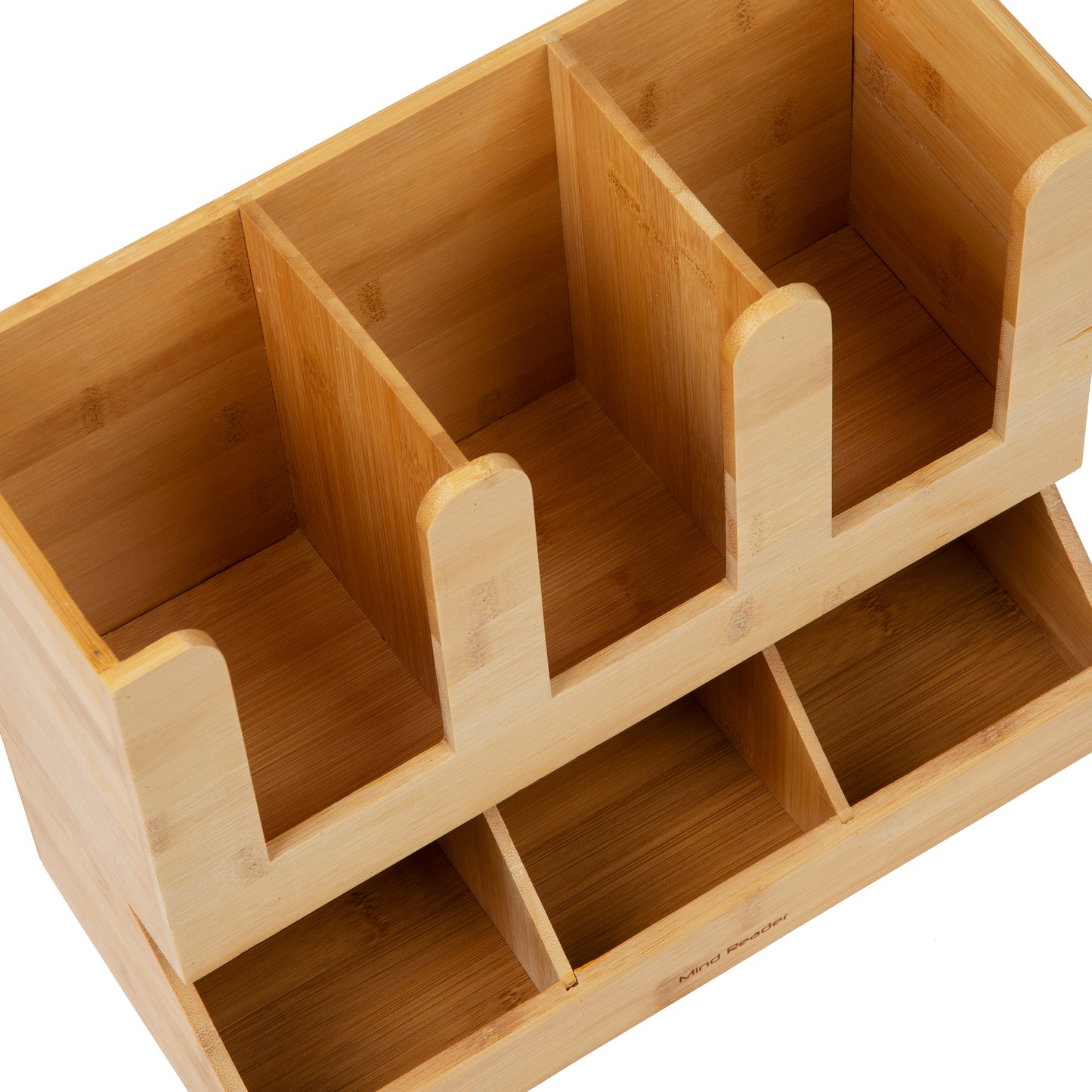 Mind Reader Bali Collection, 6-Compartment, 2-Tier Bamboo Cup, Lid and Condiment Storage, Countertop Organizer, Brown