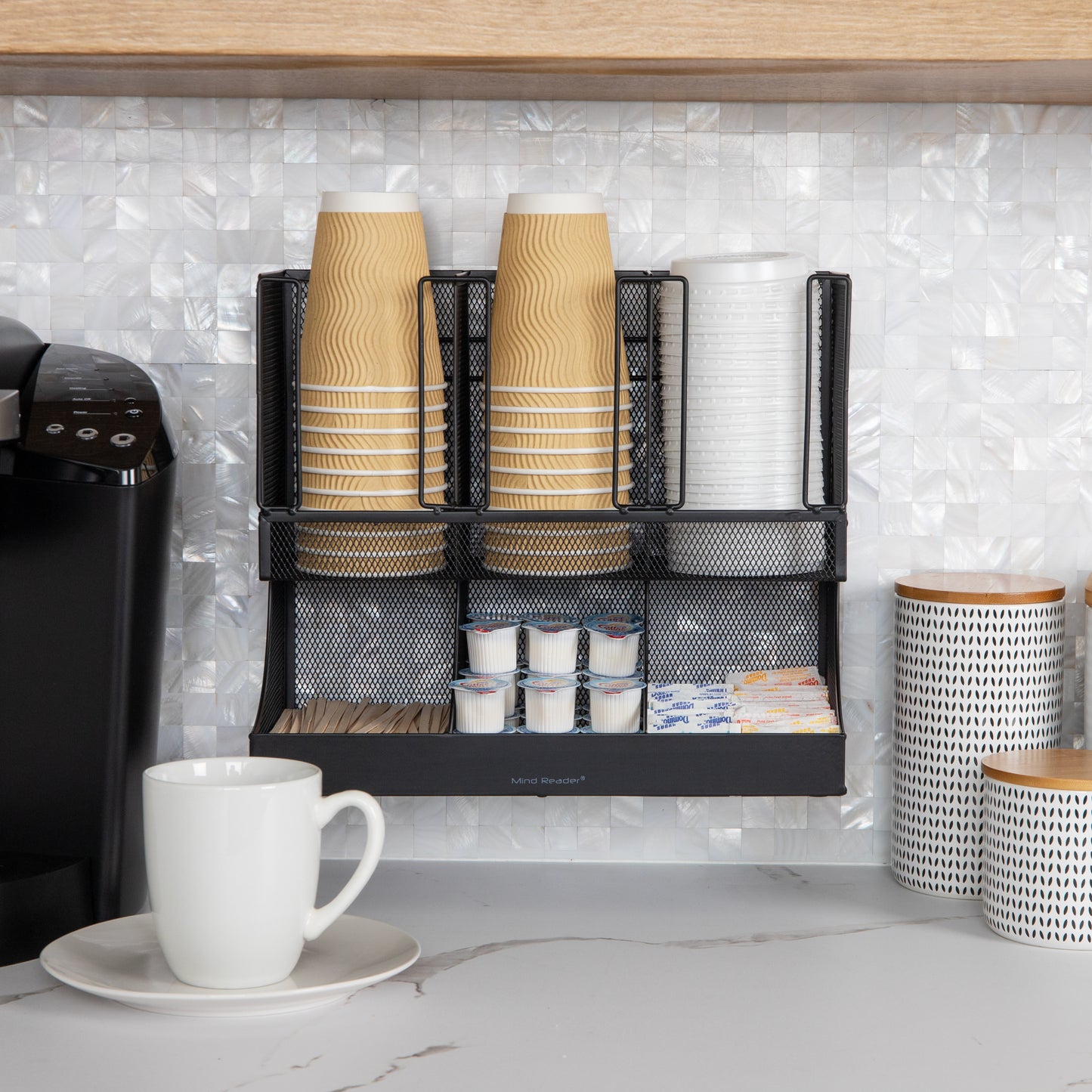 Mind Reader Multipurpose Countertop Organizer, Office Breakroom and Desktop Storage, Metal Mesh, Black