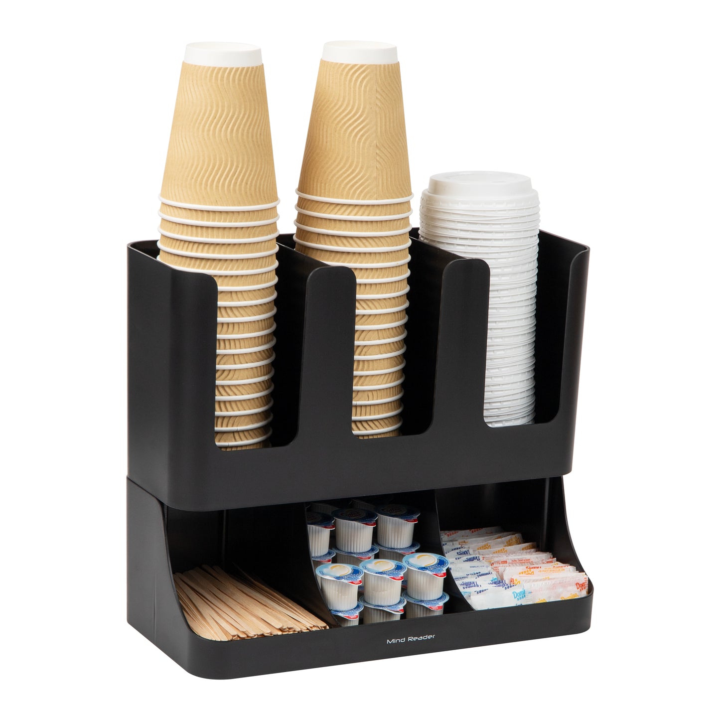 Mind Reader Cup and Condiment Station, Countertop Organizer, Coffee Bar, Kitchen, Stirrers, 13"L x 6.4"W x 11.5"H