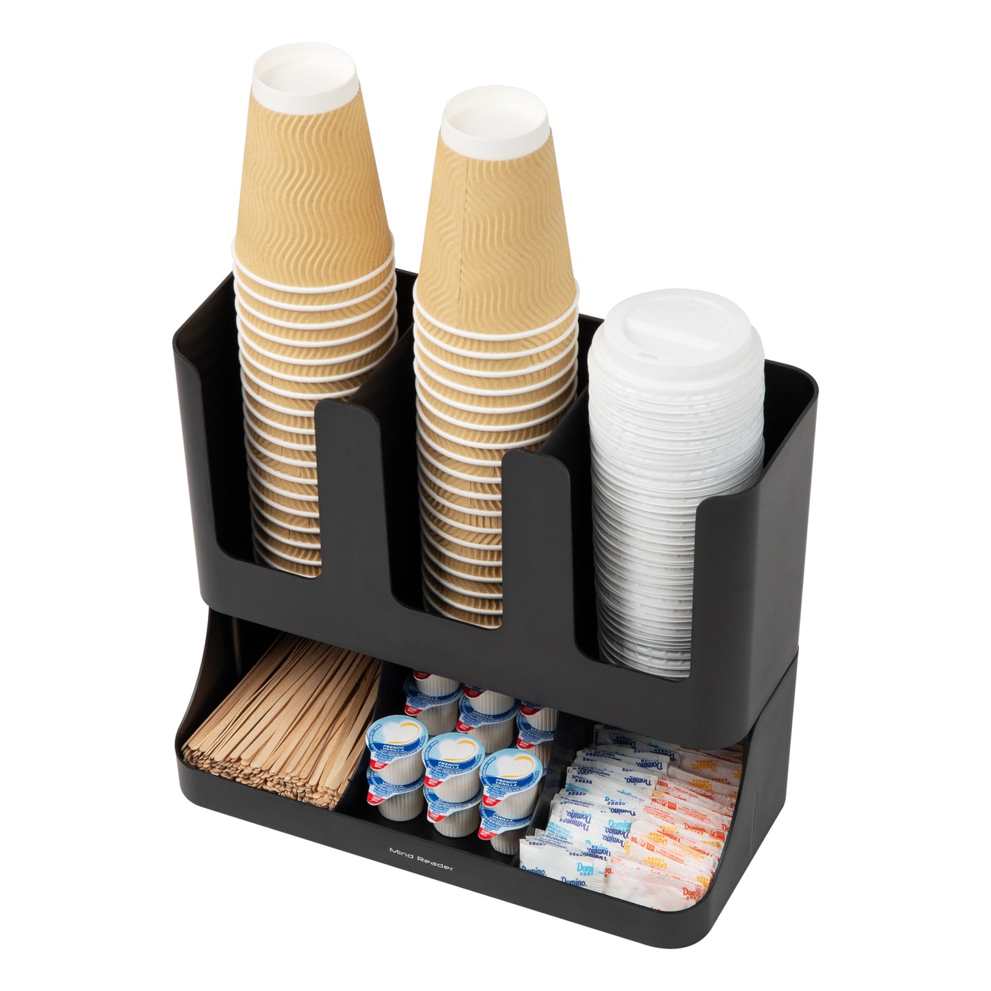 Mind Reader Cup and Condiment Station, Countertop Organizer, Coffee Bar, Kitchen, Stirrers, 13"L x 6.4"W x 11.5"H