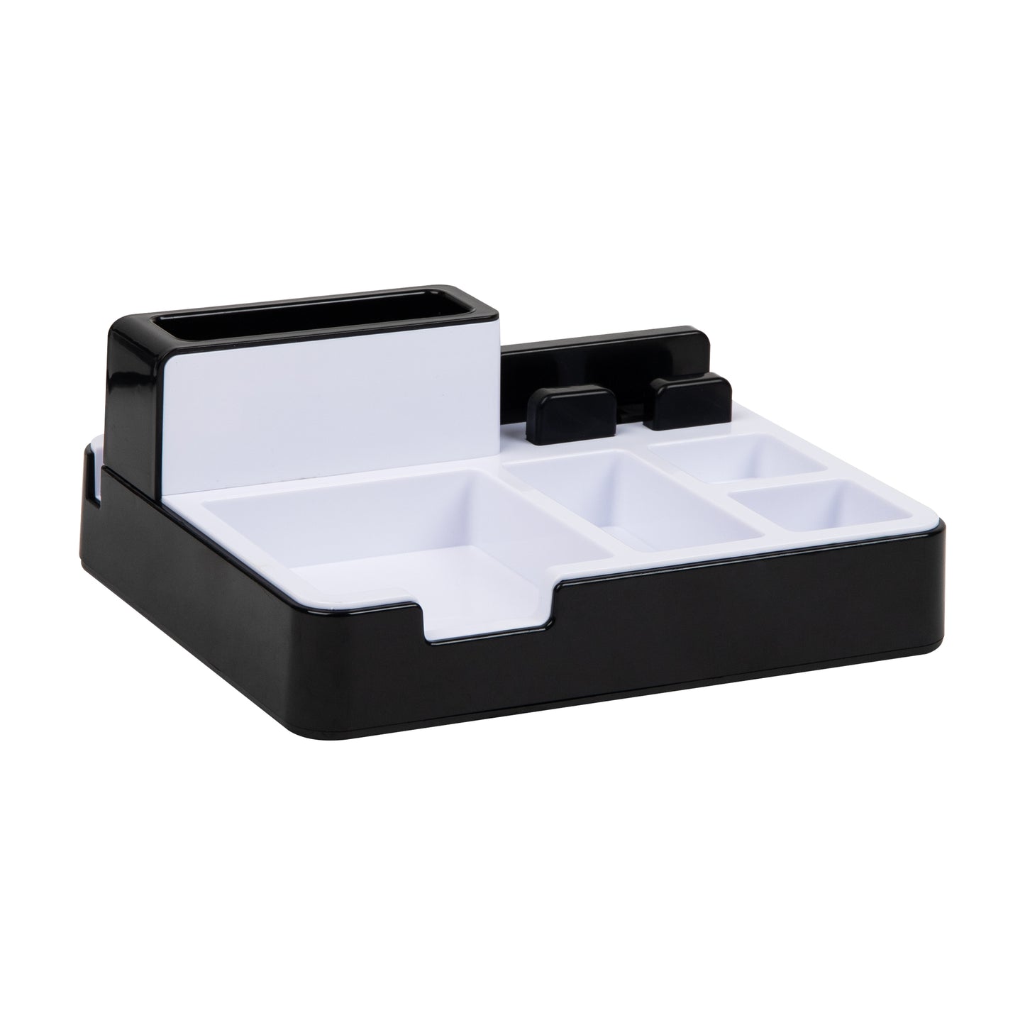 Mind Reader Foundation Collection, Portable Charging Station, 8-Compartment Desktop Organizer, Black and White