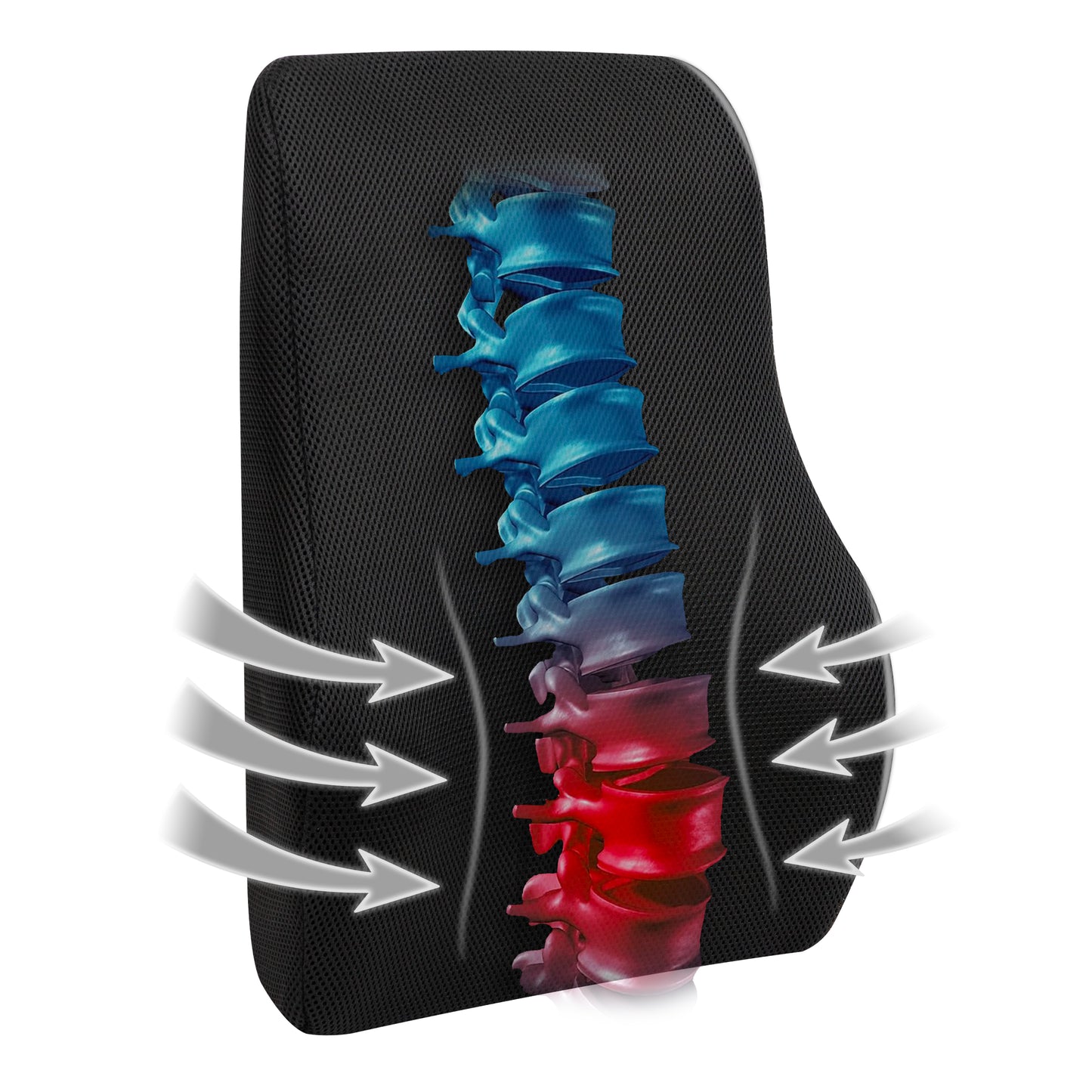 Mind Reader Lumbar Support Cushion for Office Chair and Car Seat, Memory Foam, Back Pain Relief, Improves Posture, 14.5"L x 5"W x 18.5"H, Black
