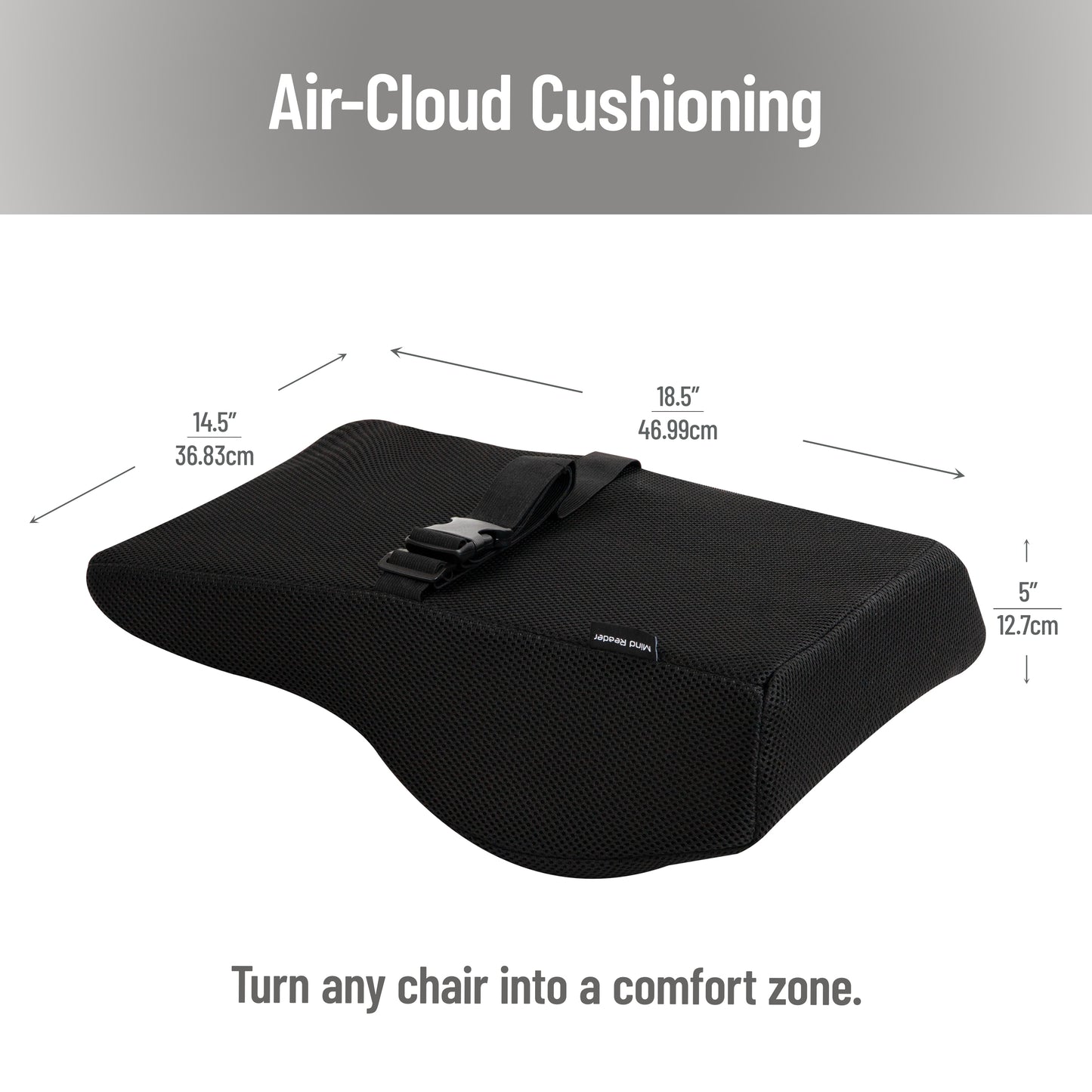 Mind Reader Lumbar Support Cushion for Office Chair and Car Seat, Memory Foam, Back Pain Relief, Improves Posture, 14.5"L x 5"W x 18.5"H