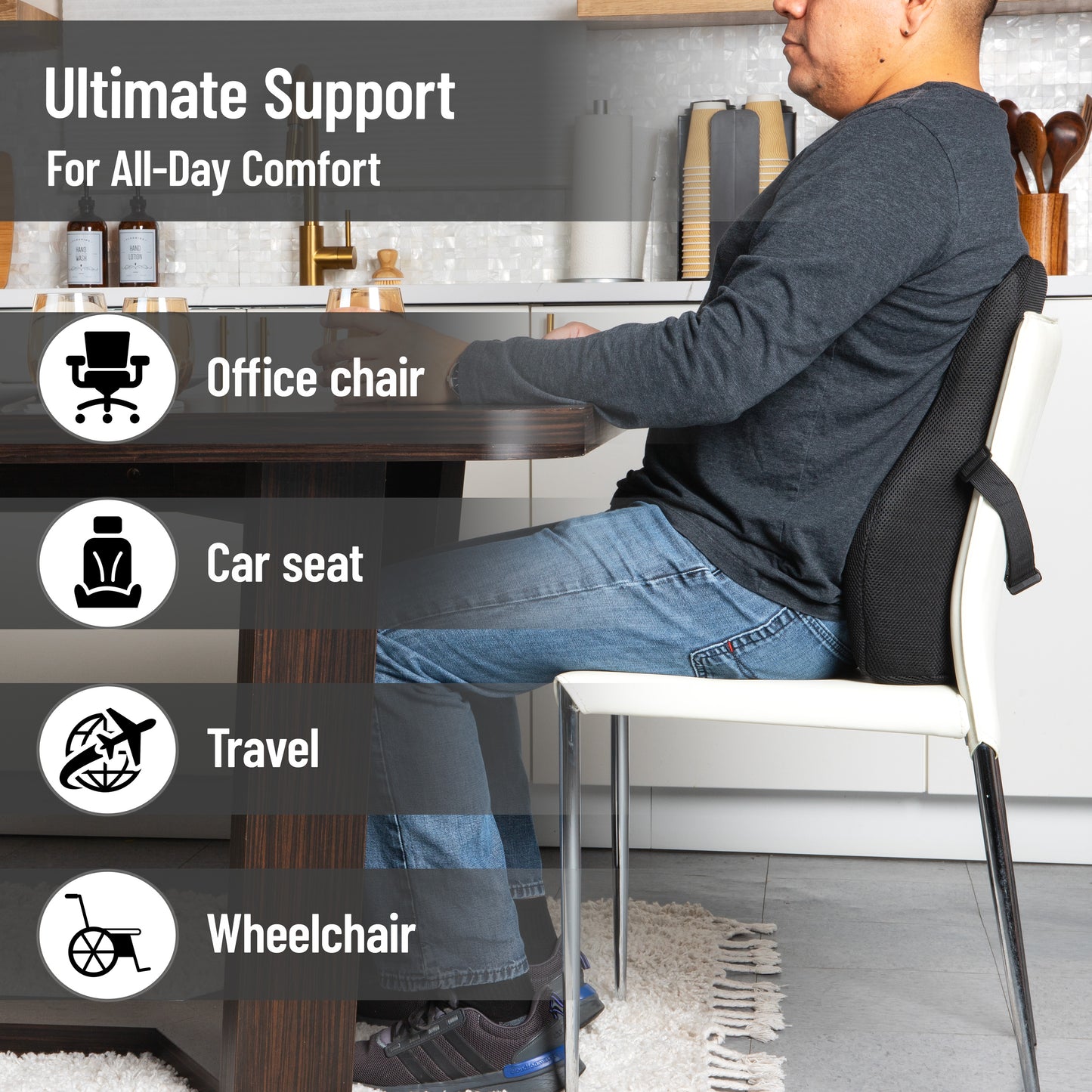 Mind Reader Lumbar Support Cushion for Office Chair and Car Seat, Memory Foam, Back Pain Relief, Improves Posture, 14.5"L x 5"W x 18.5"H