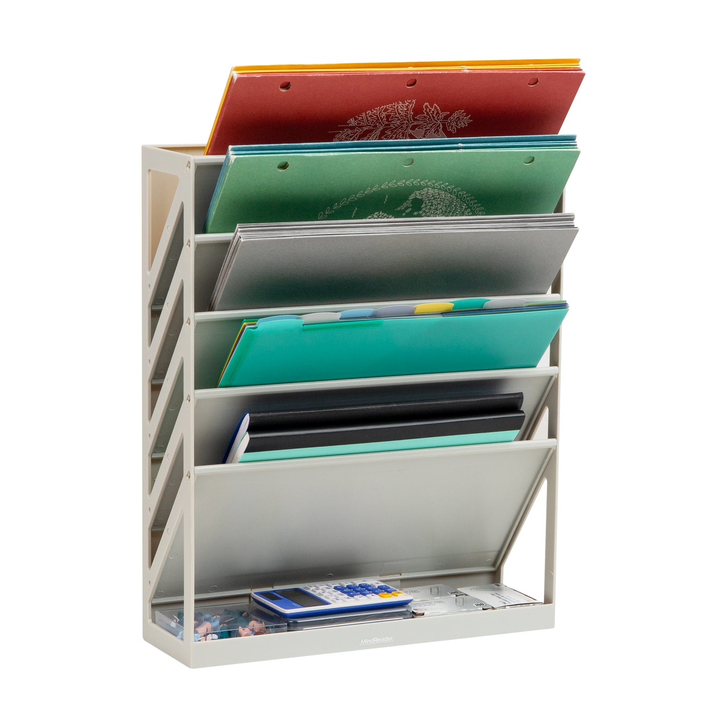 Mind Reader 5-Tier Vertical File Storage, Desktop Organizer, Wall Mount, Office, Plastic, 13"L x 4.25"W x 16"H