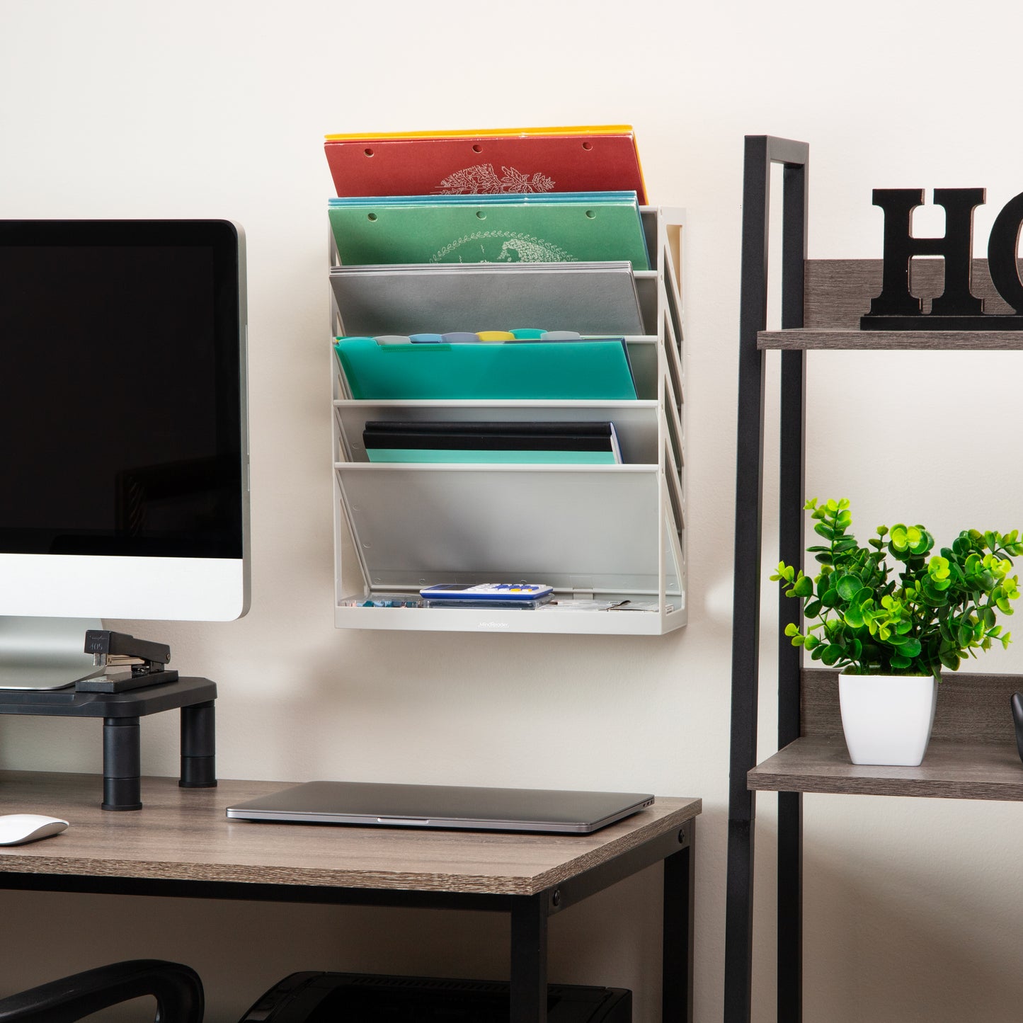 Mind Reader 5-Tier Vertical File Storage, Desktop Organizer, Wall Mount, Office, Plastic, 13"L x 4.25"W x 16"H