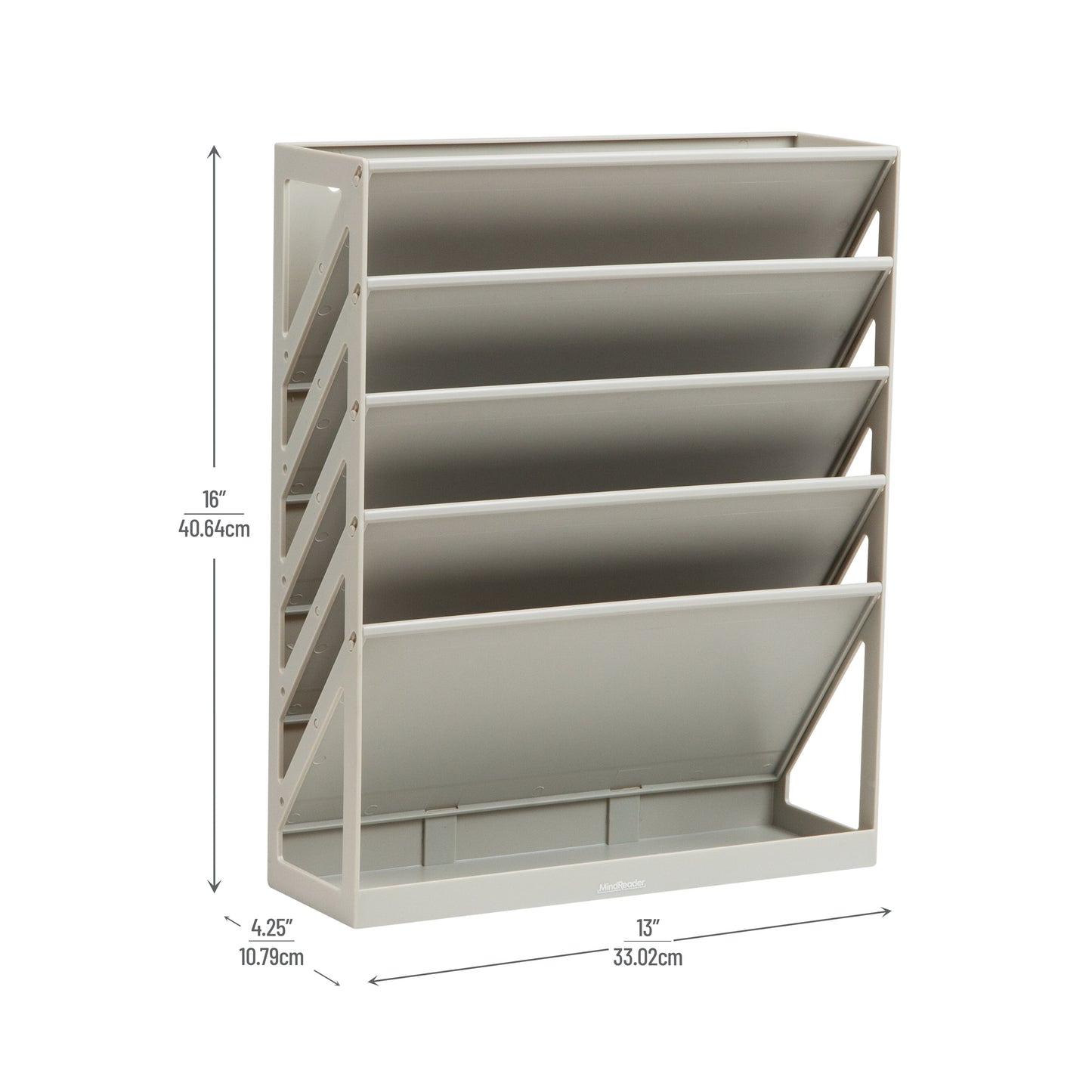 Mind Reader 5-Tier Vertical File Storage, Desktop Organizer, Wall Mount, Office, Plastic, 13"L x 4.25"W x 16"H