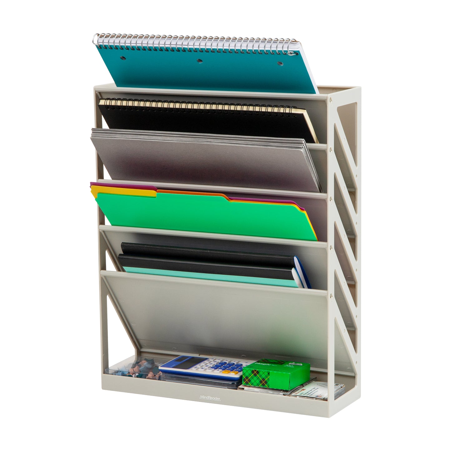 Mind Reader 5-Tier Vertical File Storage, Desktop Organizer, Wall Mount, Office, Plastic, 13"L x 4.25"W x 16"H