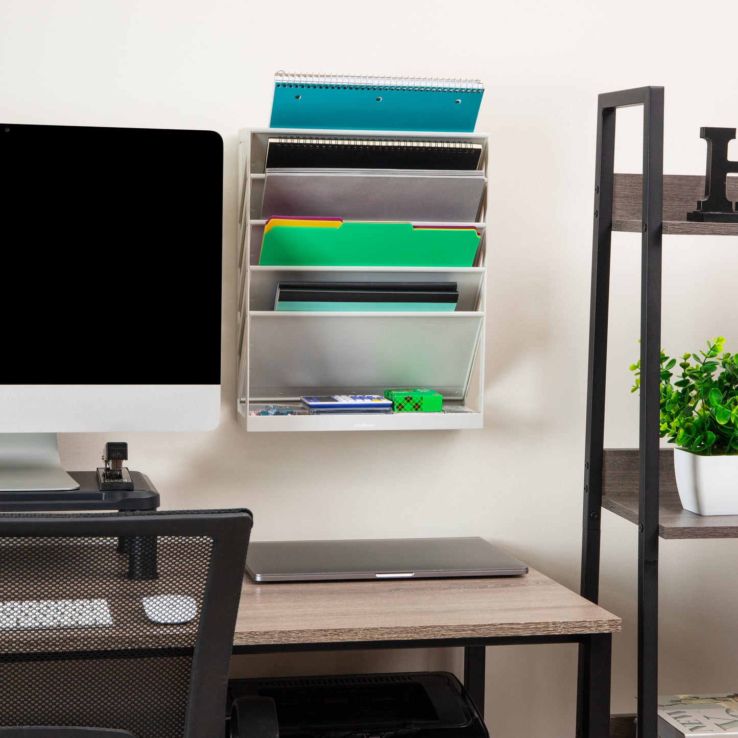 Mind Reader 5-Tier Vertical File Storage, Desktop Organizer, Wall Mount, Office, Plastic, 13"L x 4.25"W x 16"H