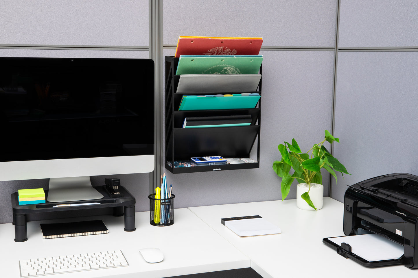 Mind Reader 5-Tier Vertical File Storage, Desktop Organizer, Wall Mount, Office, Plastic, 13"L x 4.25"W x 16"H