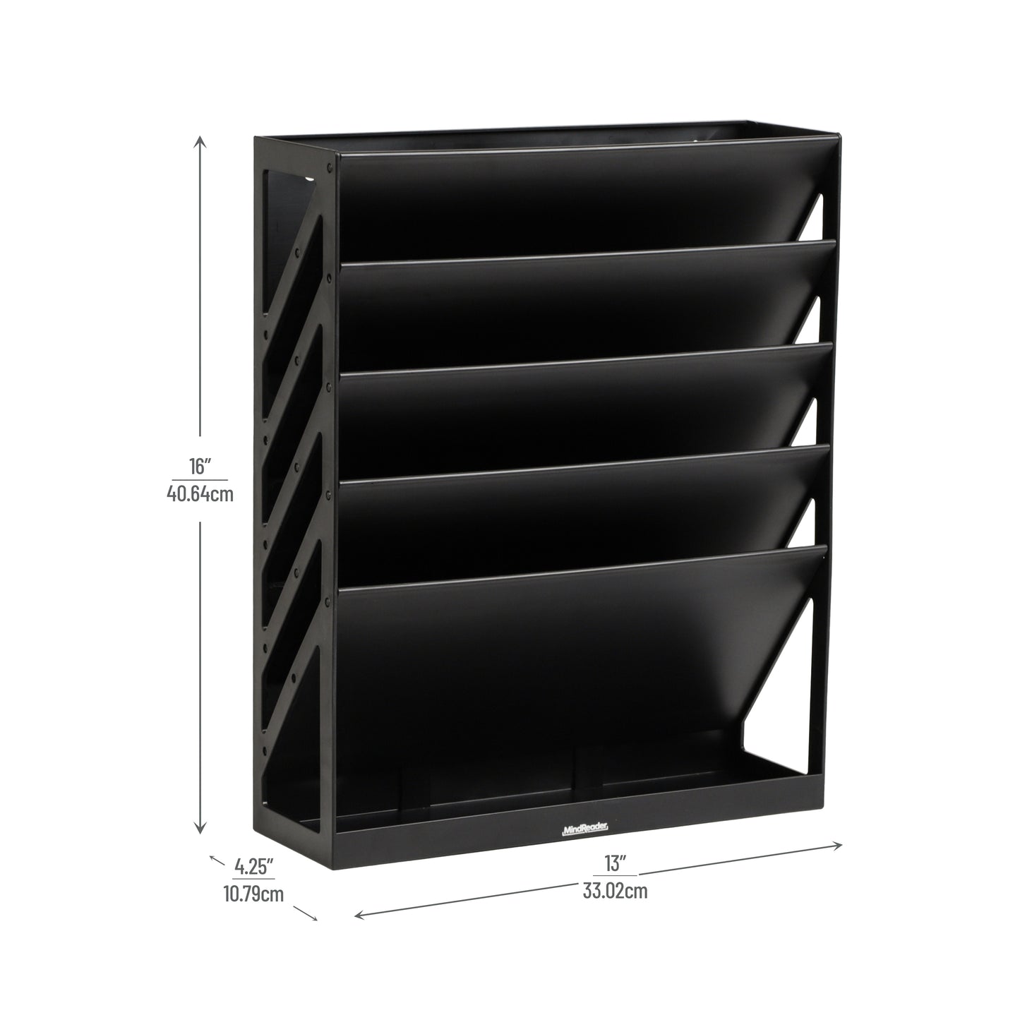 Mind Reader 5-Tier Vertical File Storage, Desktop Organizer, Wall Mount, Office, Plastic, 13"L x 4.25"W x 16"H