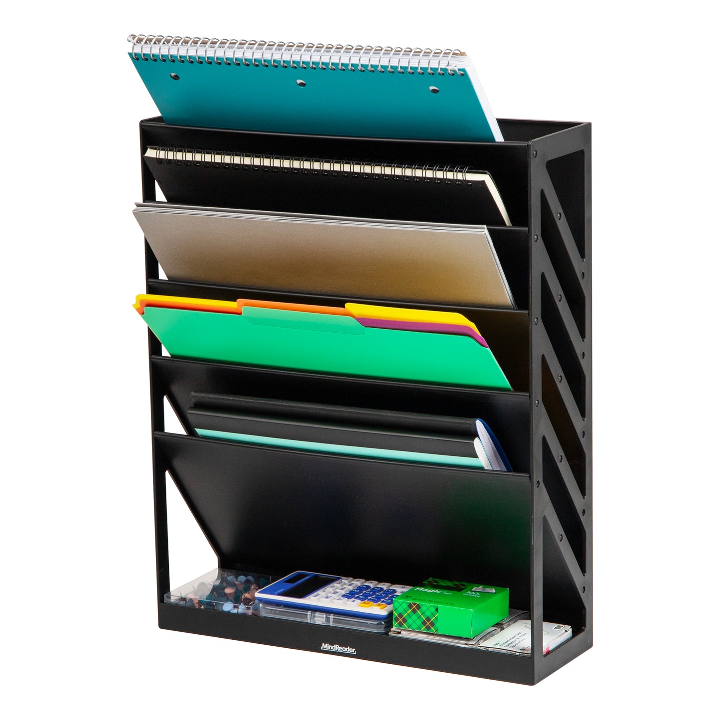 Mind Reader 5-Tier Vertical File Storage, Desktop Organizer, Wall Mount, Office, Plastic, 13"L x 4.25"W x 16"H