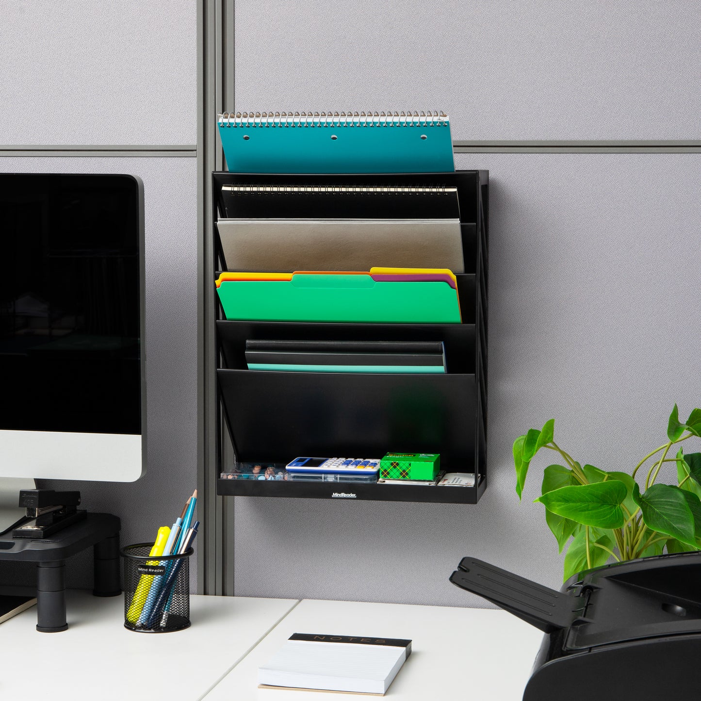 Mind Reader 5-Tier Vertical File Storage, Desktop Organizer, Wall Mount, Office, Plastic, 13"L x 4.25"W x 16"H