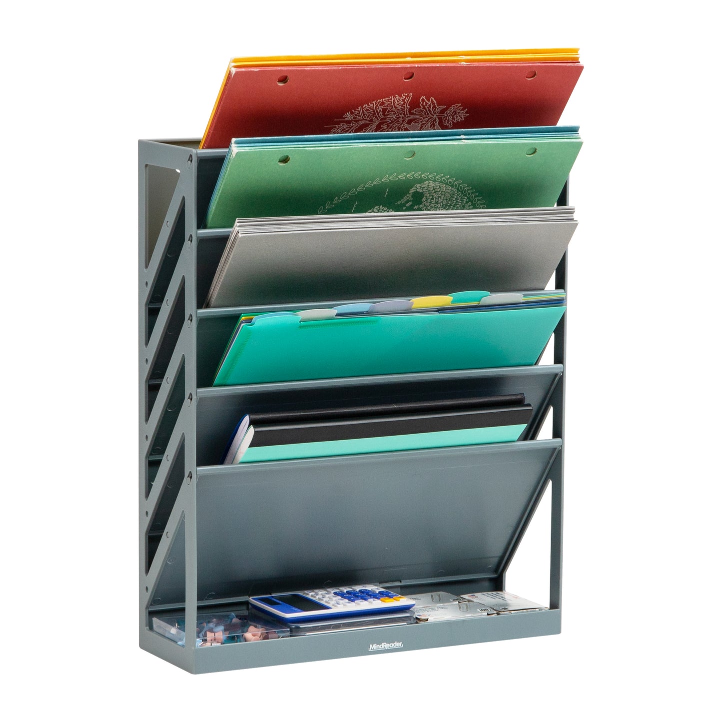 Mind Reader 5-Tier Vertical File Storage, Desktop Organizer, Wall Mount, Office, Plastic, 13"L x 4.25"W x 16"H