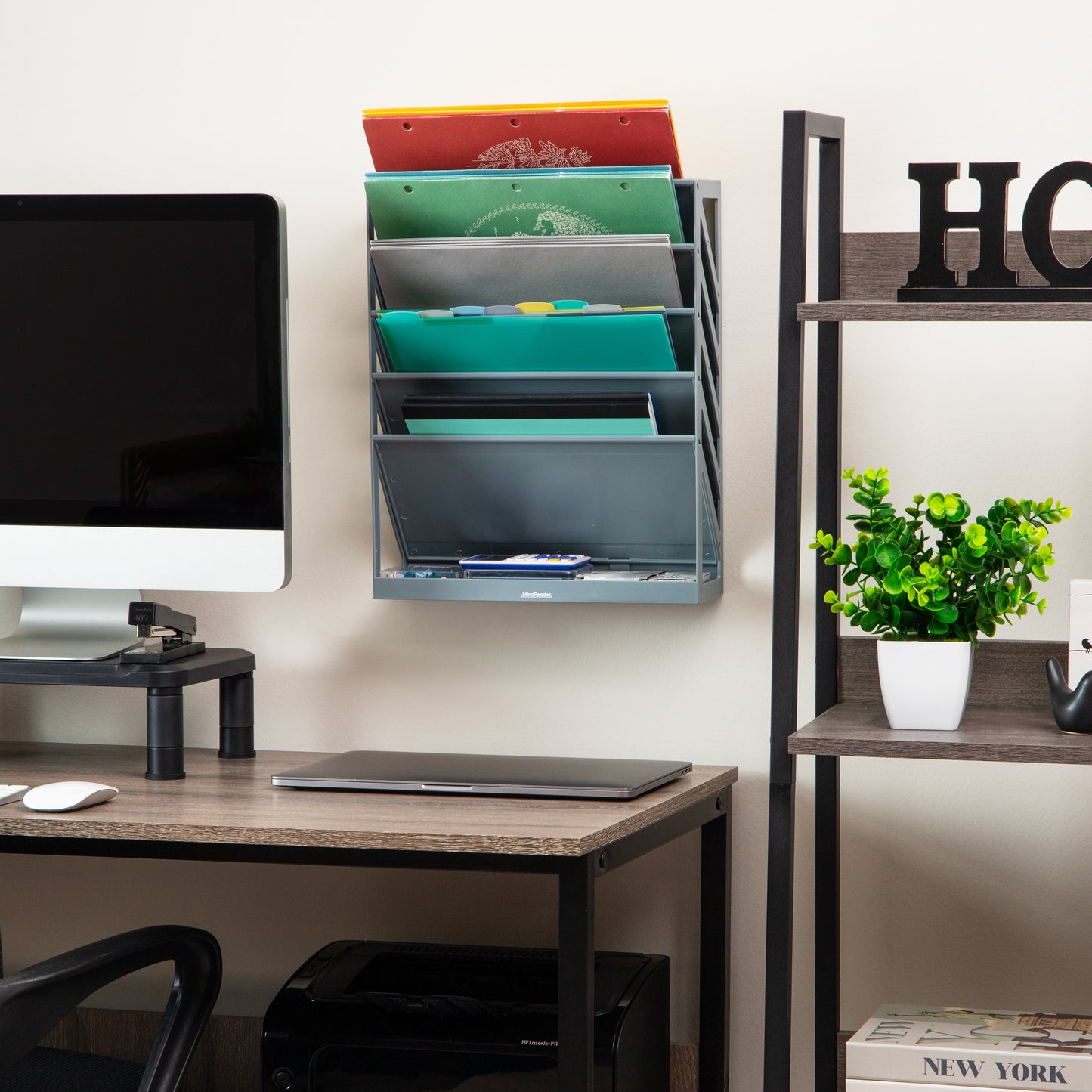 Mind Reader 5-Tier Vertical File Storage, Desktop Organizer, Wall Mount, Office, Plastic, 13"L x 4.25"W x 16"H