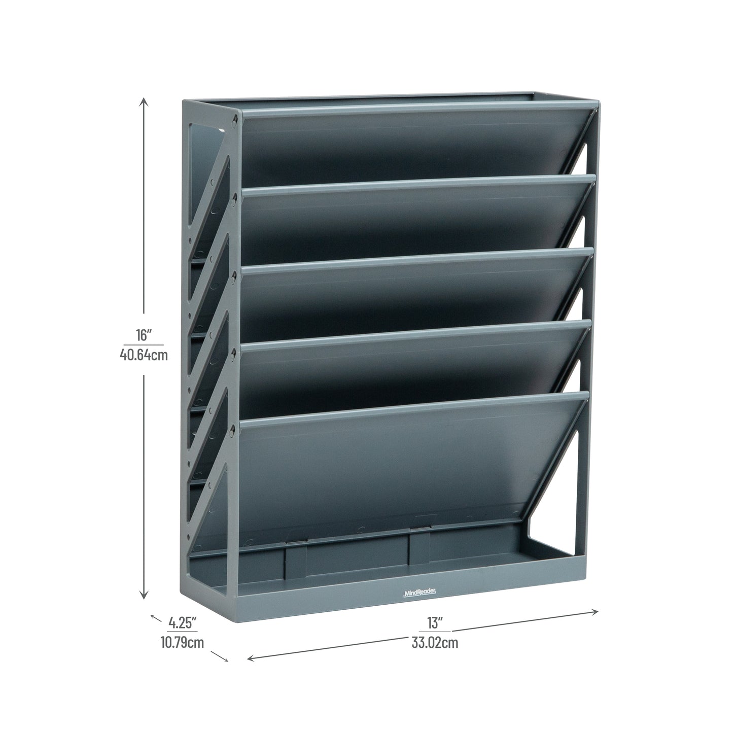 Mind Reader 5-Tier Vertical File Storage, Desktop Organizer, Wall Mount, Office, Plastic, 13"L x 4.25"W x 16"H