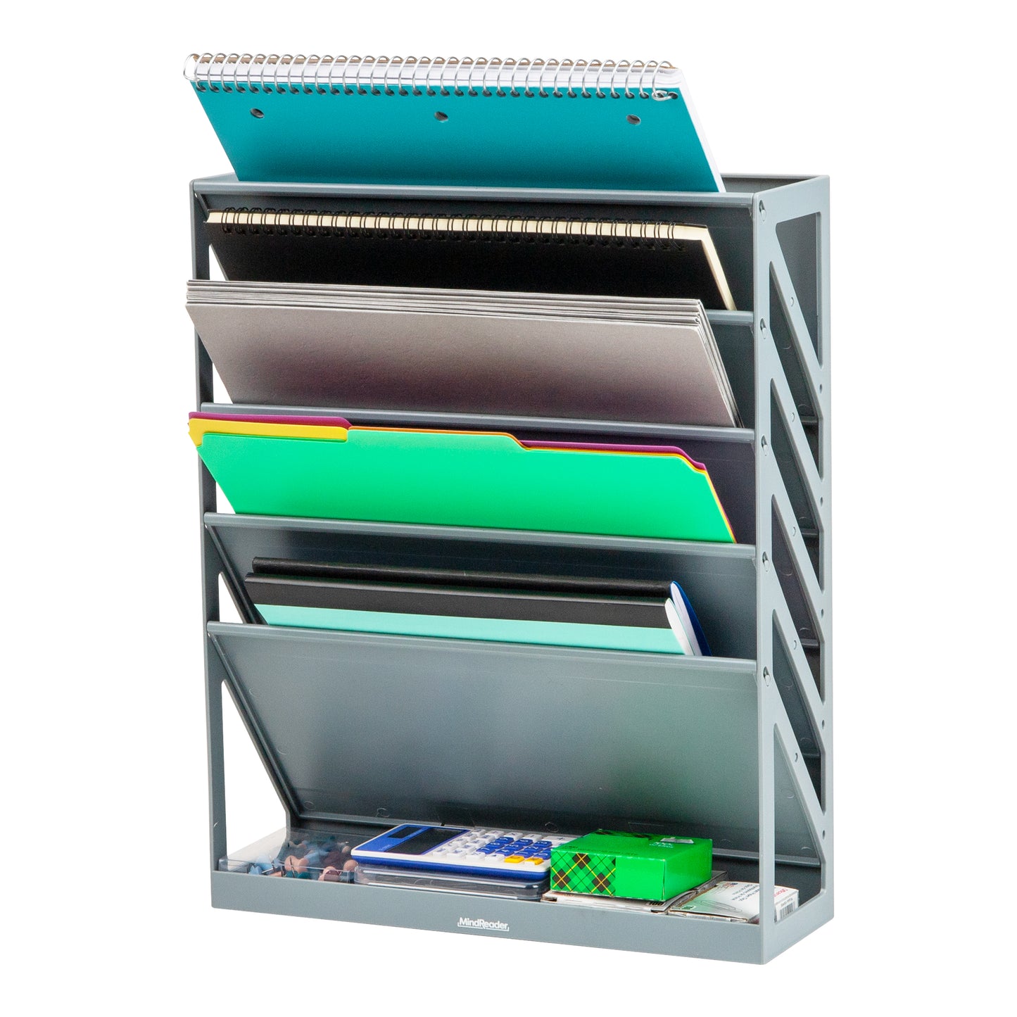 Mind Reader 5-Tier Vertical File Storage, Desktop Organizer, Wall Mount, Office, Plastic, 13"L x 4.25"W x 16"H