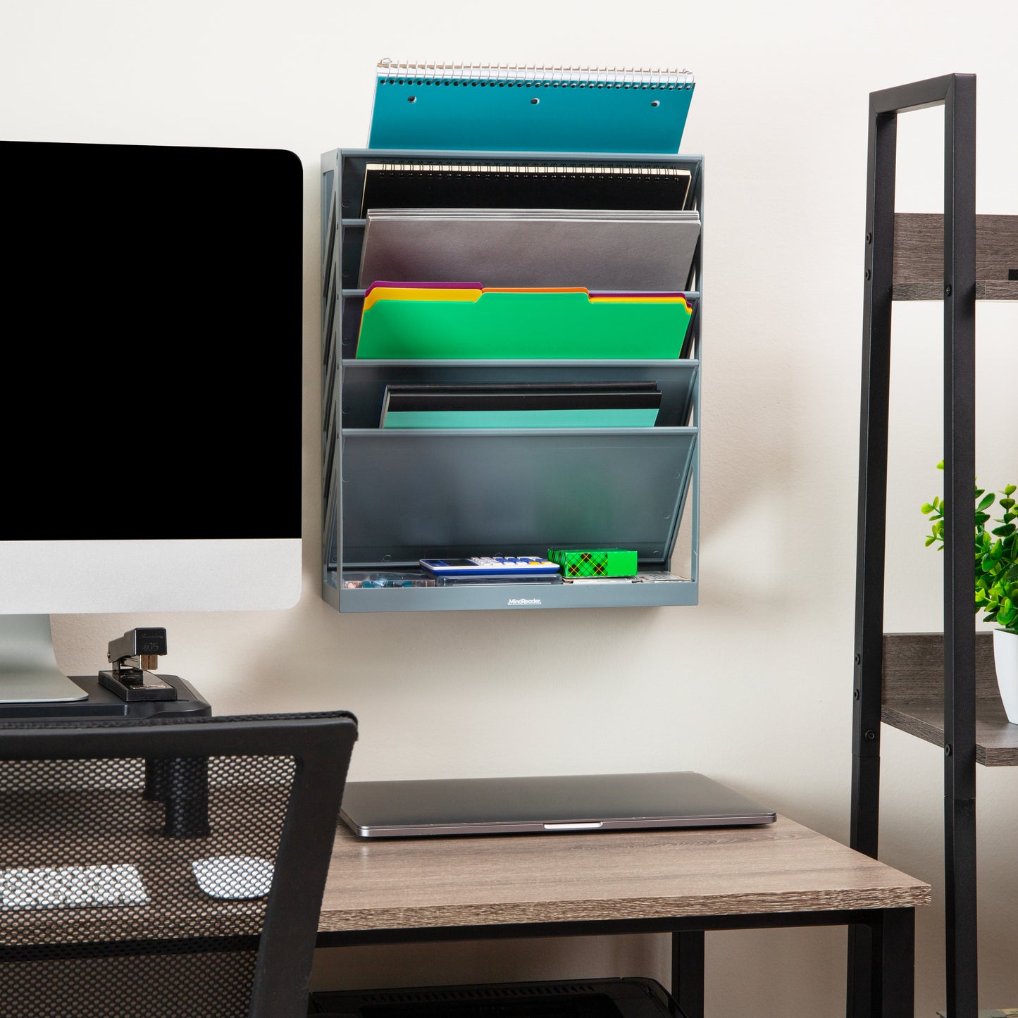 Mind Reader 5-Tier Vertical File Storage, Desktop Organizer, Wall Mount, Office, Plastic, 13"L x 4.25"W x 16"H