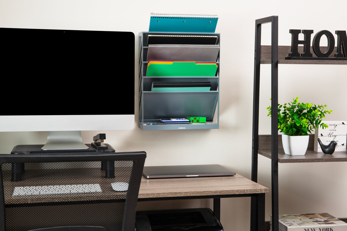 Mind Reader 5-Tier Vertical File Storage, Desktop Organizer, Wall Mount, Office, Plastic, 13"L x 4.25"W x 16"H