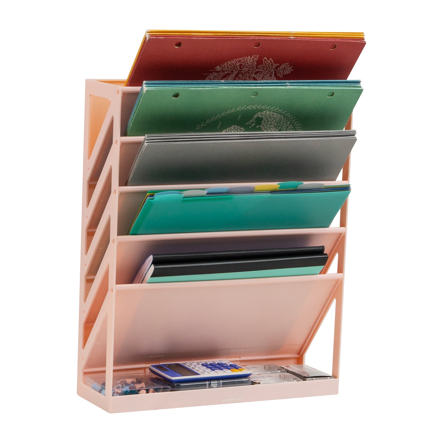 Mind Reader 5-Tier Vertical File Storage, Desktop Organizer, Wall Mount, Office, Plastic, 13"L x 4.25"W x 16"H
