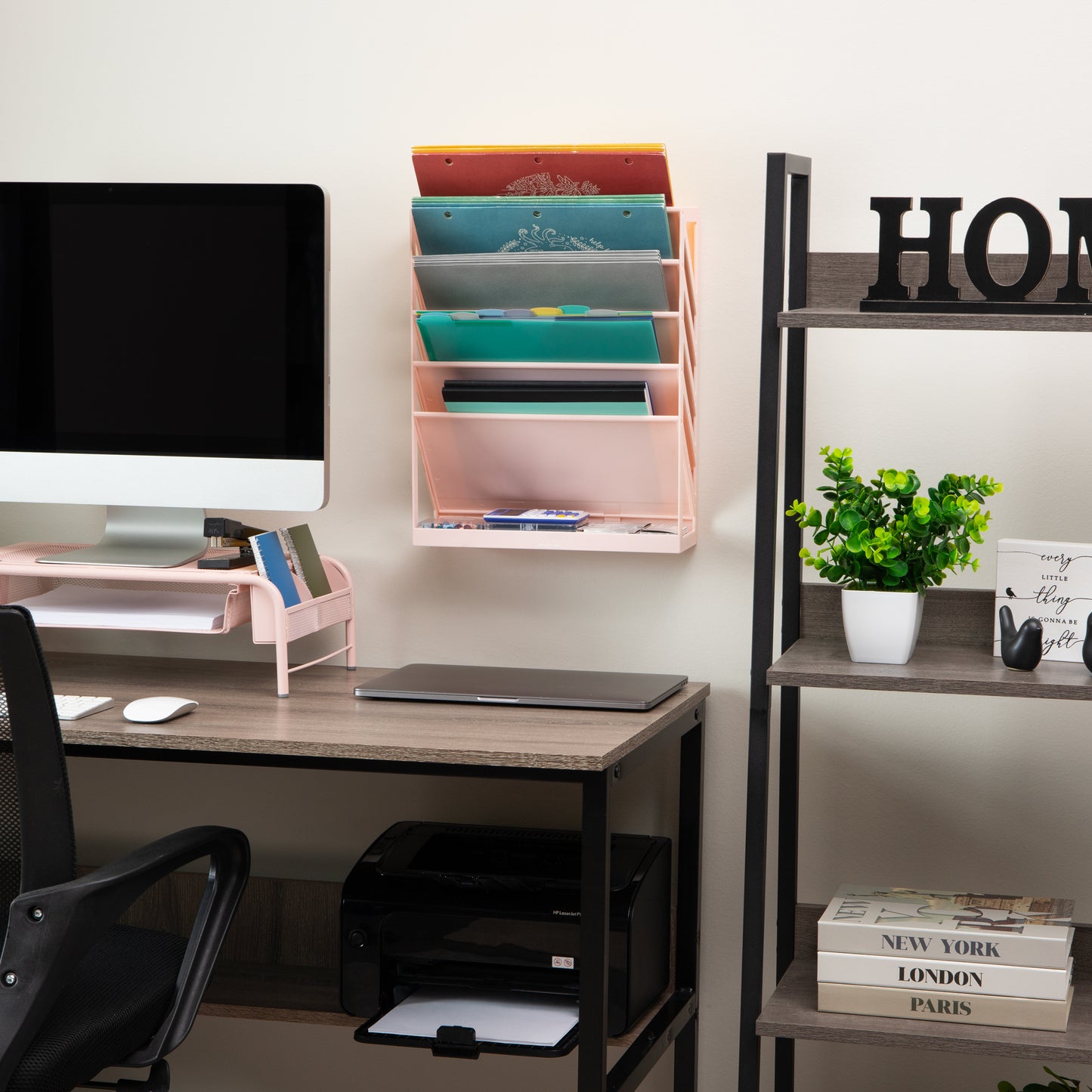 Mind Reader 5-Tier Vertical File Storage, Desktop Organizer, Wall Mount, Office, Plastic, 13"L x 4.25"W x 16"H