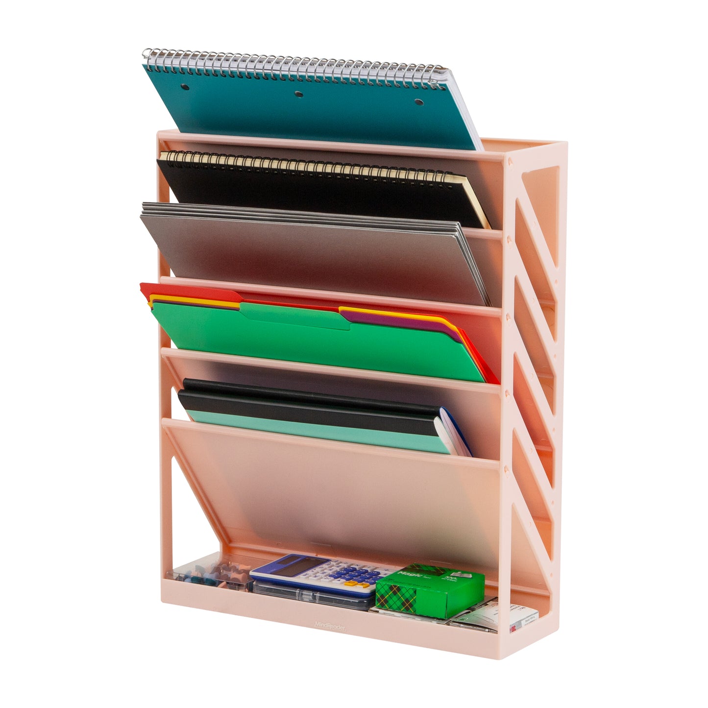 Mind Reader 5-Tier Vertical File Storage, Desktop Organizer, Wall Mount, Office, Plastic, 13"L x 4.25"W x 16"H