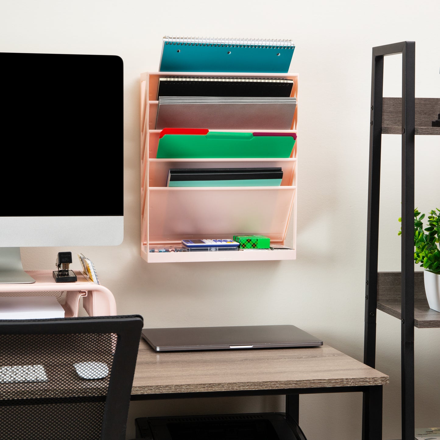 Mind Reader 5-Tier Vertical File Storage, Desktop Organizer, Wall Mount, Office, Plastic, 13"L x 4.25"W x 16"H