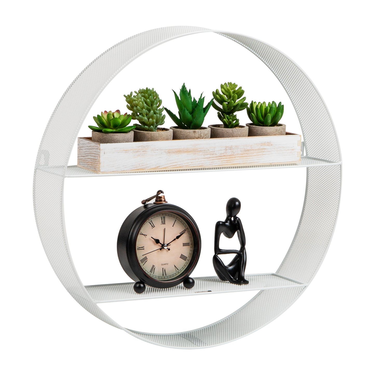 Mind Reader Circular Floating Shelves, Wall Decor, Accent Shelf, Office, Bathroom, Metal Mesh, 18"L x 4"W x 18"H