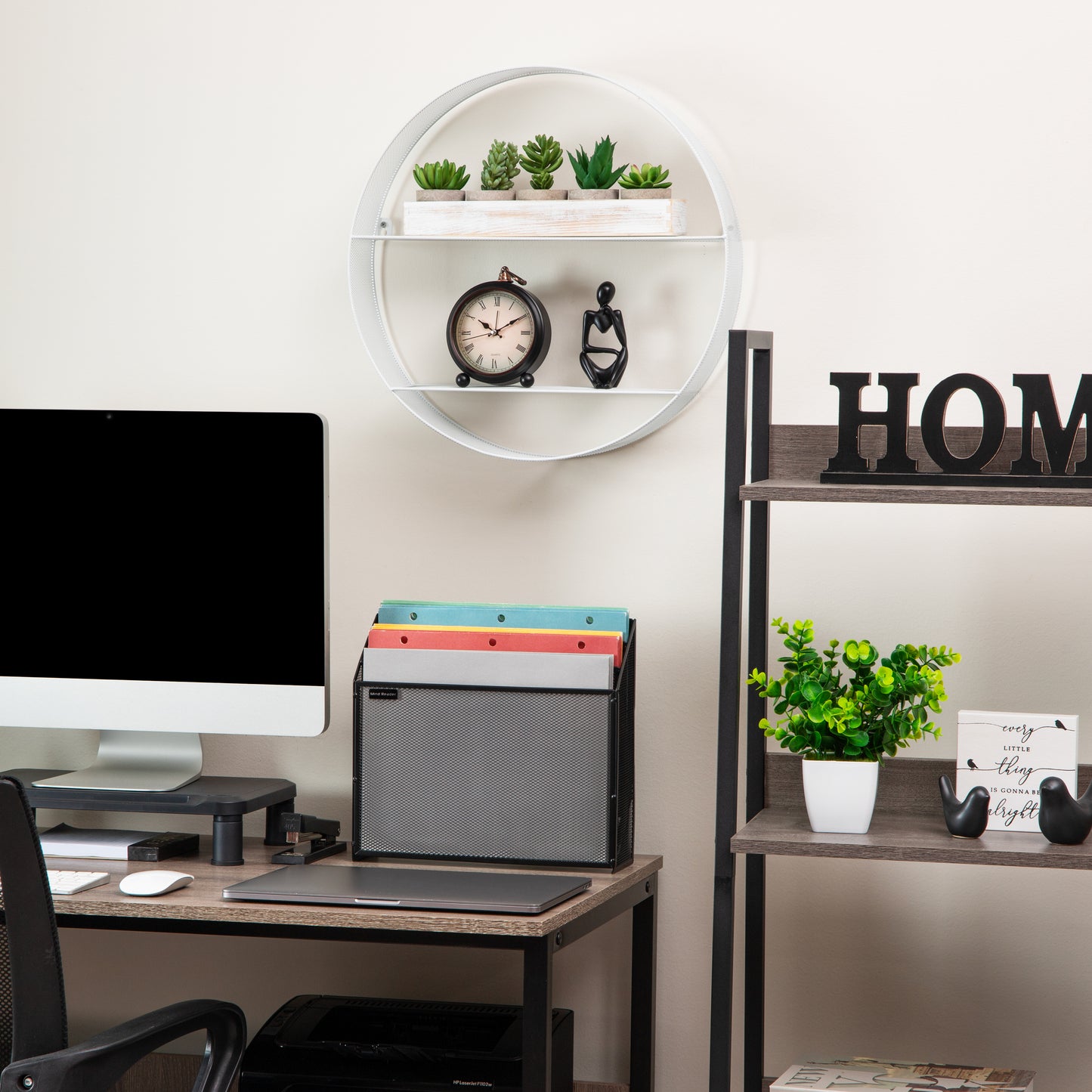 Mind Reader Circular Floating Shelves, Wall Decor, Accent Shelf, Office, Bathroom, Metal Mesh, 18"L x 4"W x 18"H