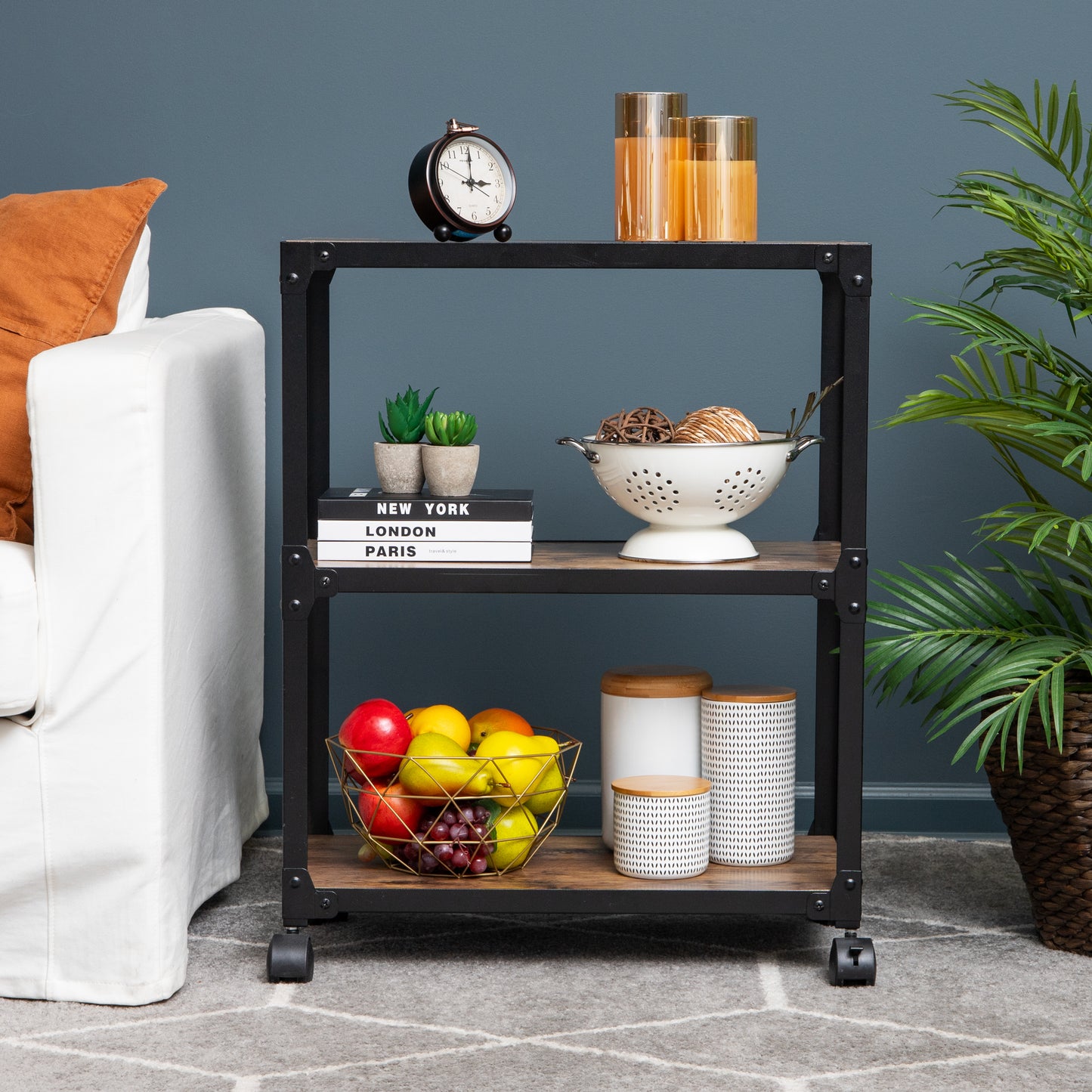 Mind Reader Multipurpose Rolling Cart with 3 Tiers, Mobile Office Storage Organizer, Metal, MDF, Brown
