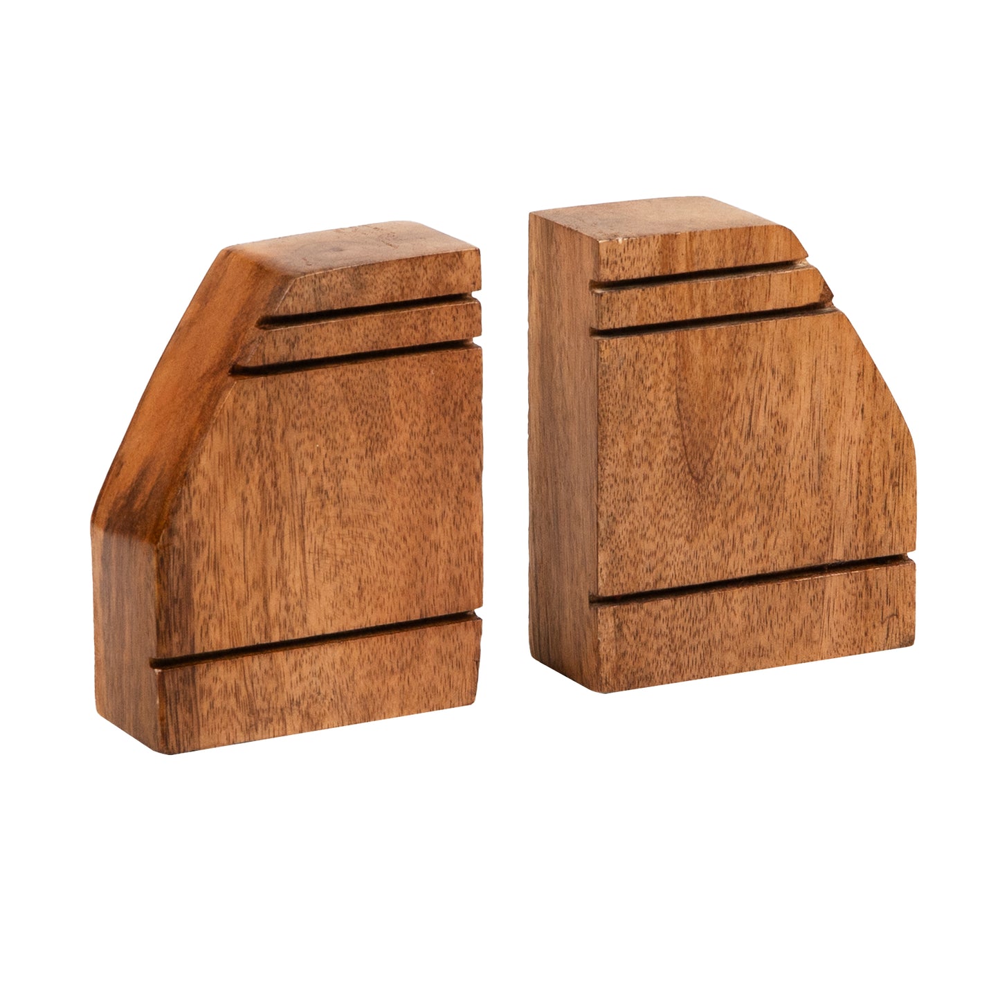 Mind Reader Rustic Wood Block Bookends, Natural Decorative Holders for Books and Magazines, Non-Slip Desk or Shelf Organizer, Set of 2, Brown