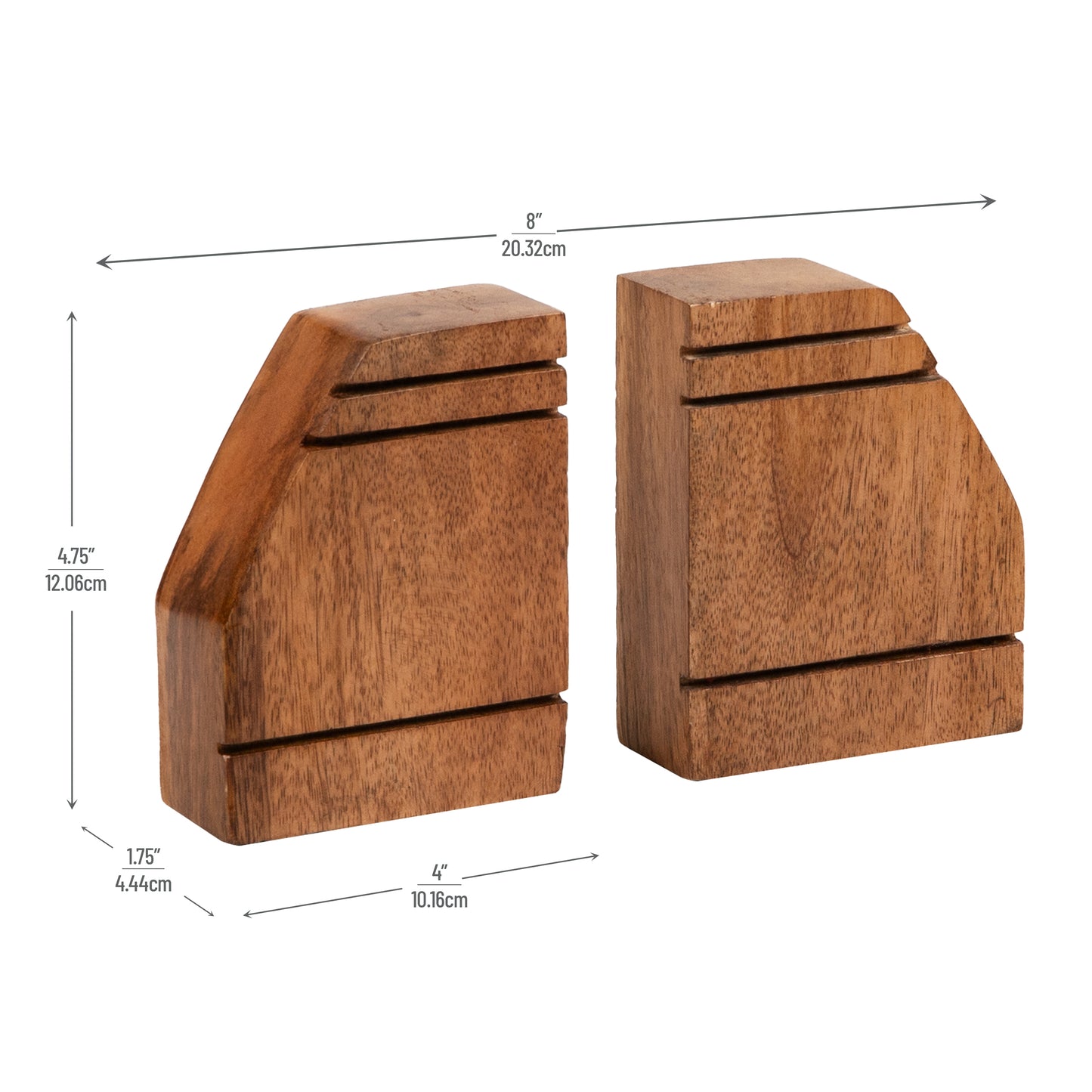 Mind Reader Rustic Wood Block Bookends, Natural Decorative Holders for Books and Magazines, Non-Slip Desk or Shelf Organizer, Set of 2, Brown