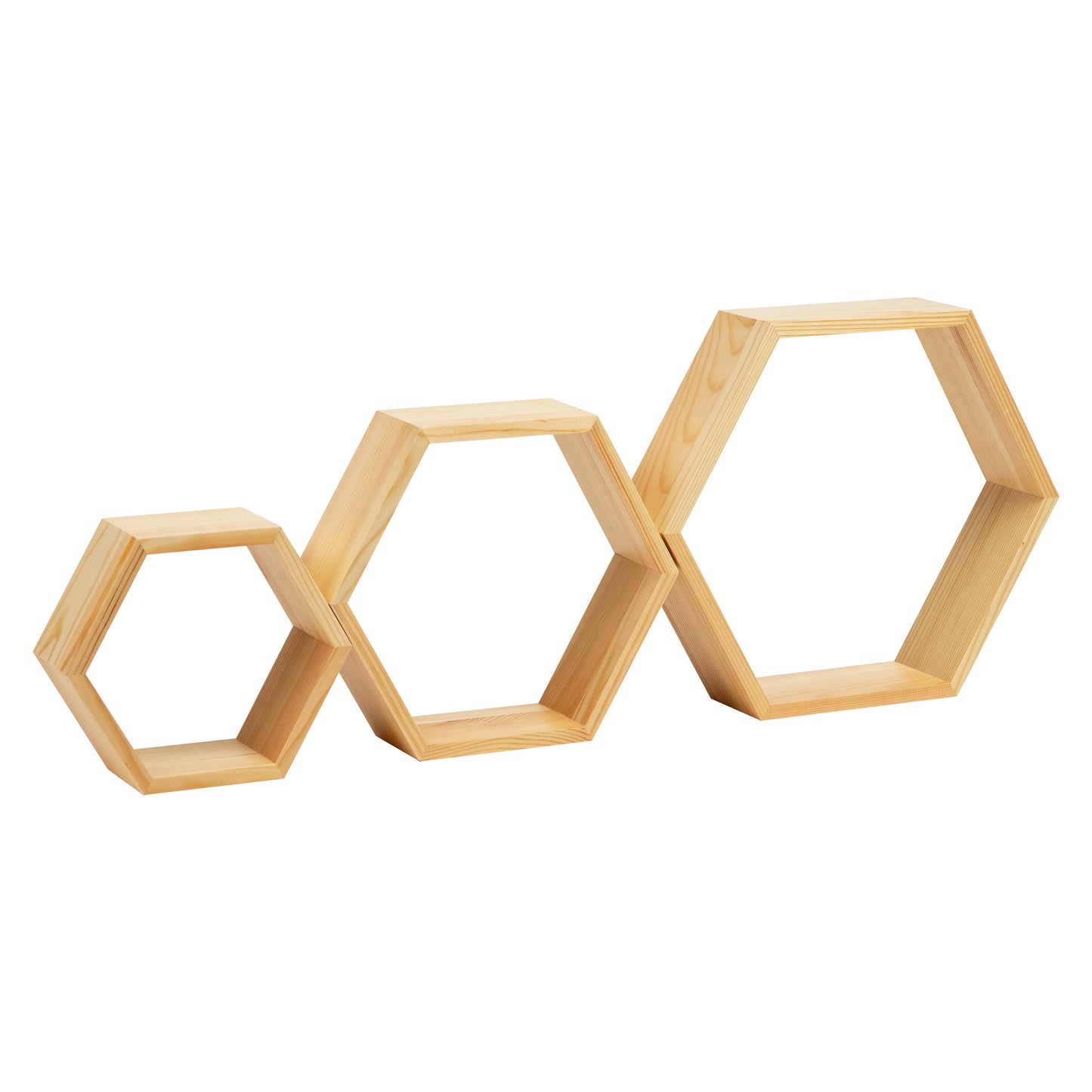 Mind Reader Hexagon Floating Shelves, Set of 3, Wall Decor, Honeycomb Accent Shelf, Cabinet Organizer, Office, Bamboo, 13.75"L x 3.125"W x 12"H, Brown