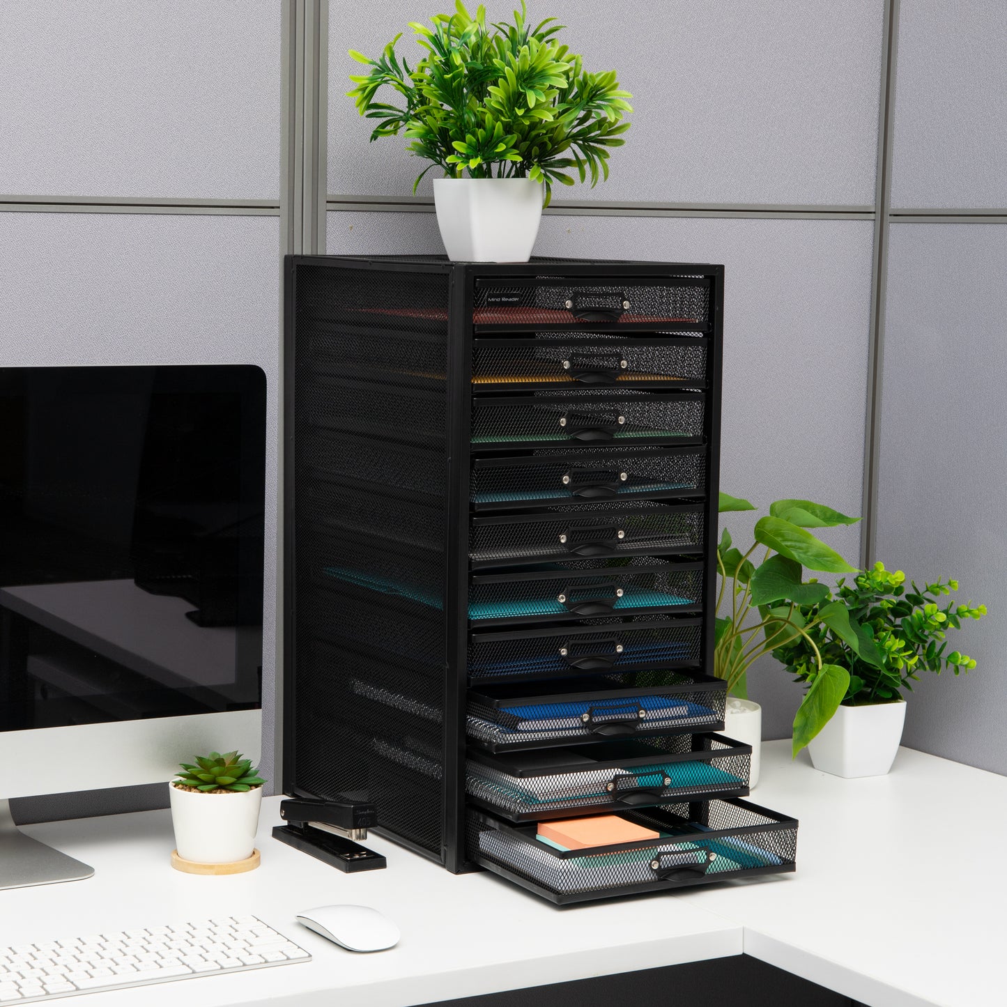 Mind Reader File Storage Drawers, Desk Organizer, Multi-Purpose, Crafts, Office, Metal Mesh, 10.75"L x 14"W x 21.25"H