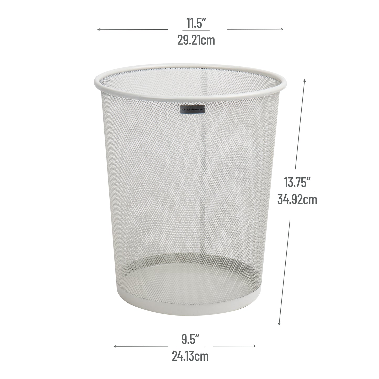 Mind Reader Mesh Trash Can, 16.65L (4.4 gal), Waste Paper Basket, Round, Office, Metal Mesh, 11.5"L x 11.5"W x 13.75"H