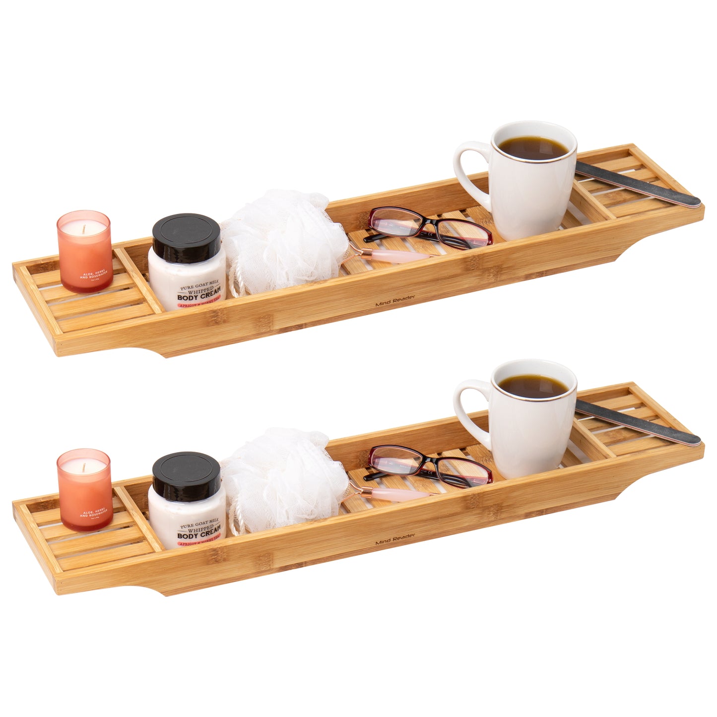 Mind Reader Bathtub Tray, Shower Organizer, Bathroom Accessory, Wood Tray, Rayon from Bamboo, 27.5" L x 5.75"Wx 1.75"H, Brown
