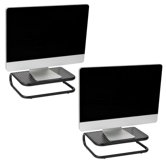 Mind Reader Monitor Stand, Ventilated Laptop Riser, Desktop Organizer, Metal, 14.25"L x 11"W x 4.25"H, Set of 2, Black