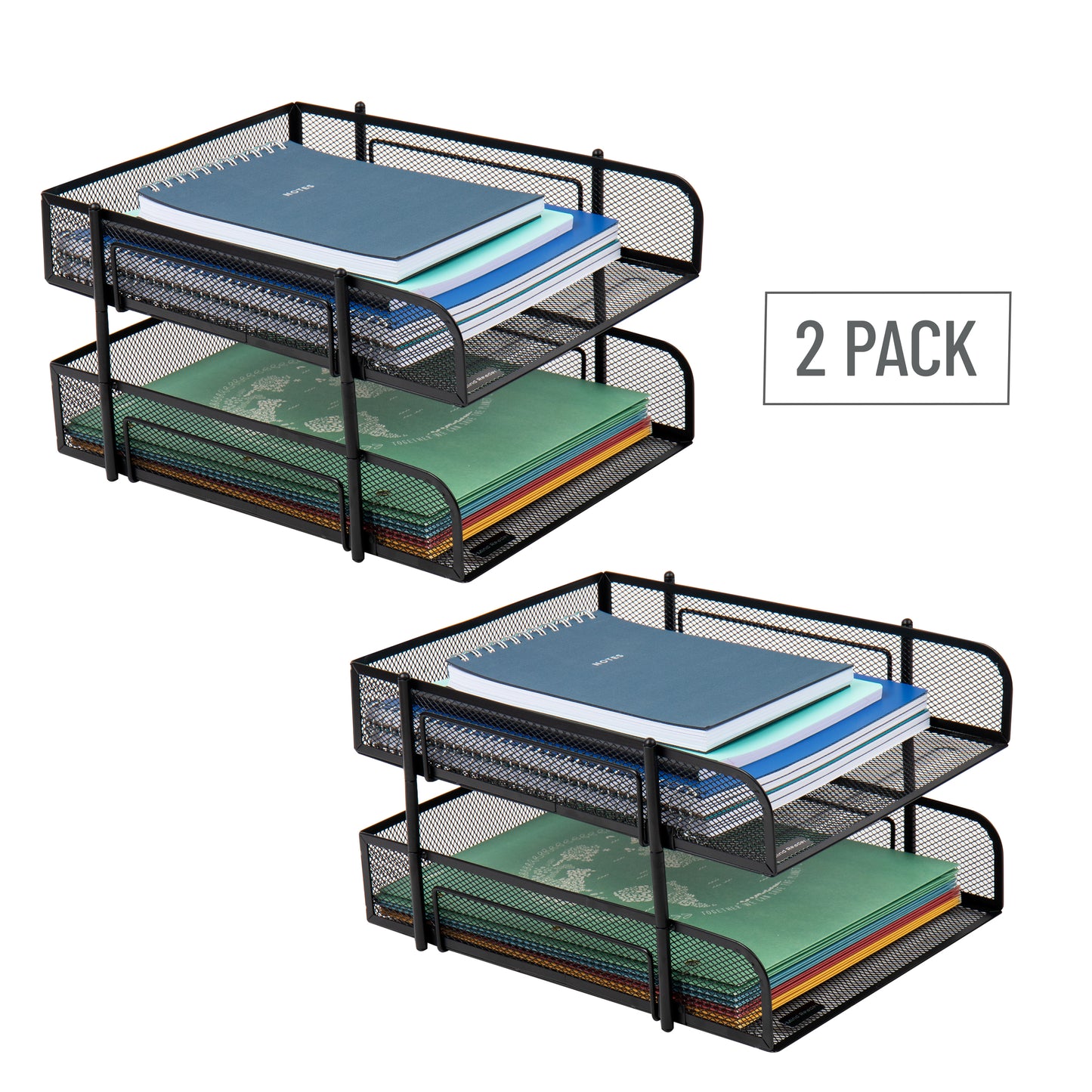 Mind Reader Paper Tray, Desk Organizer, Stackable, Storage, Office, Metal Mesh, 10.5"L x 13.25"W x 7.5"H, Set of 2, Black