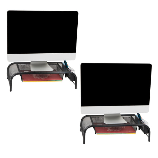 Mind Reader Monitor Stand, Ventilated Laptop Riser, Paper Tray, Office, Metal Mesh, 20"L x 11.5"W x 5.5"H, Set of 2