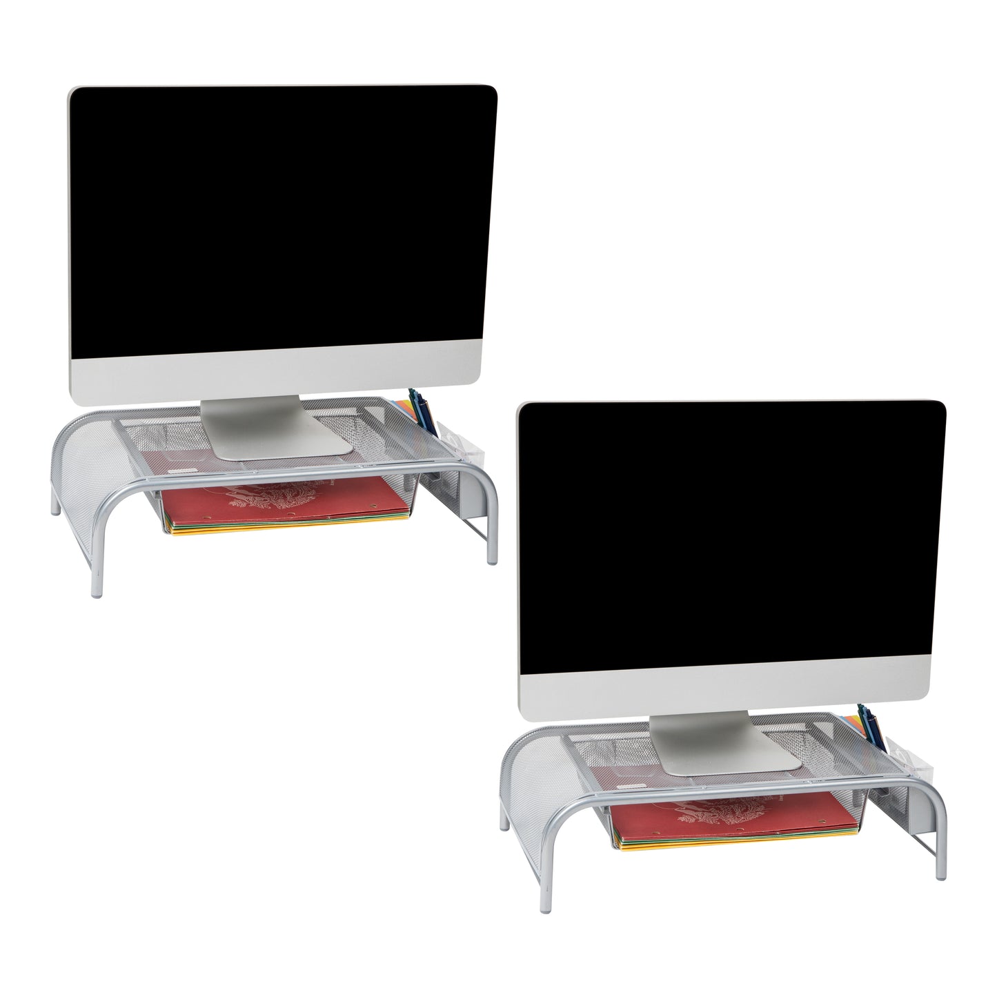 Mind Reader Monitor Stand, Ventilated Laptop Riser, Paper Tray, Office, Metal Mesh, 20"L x 11.5"W x 5.5"H, Set of 2