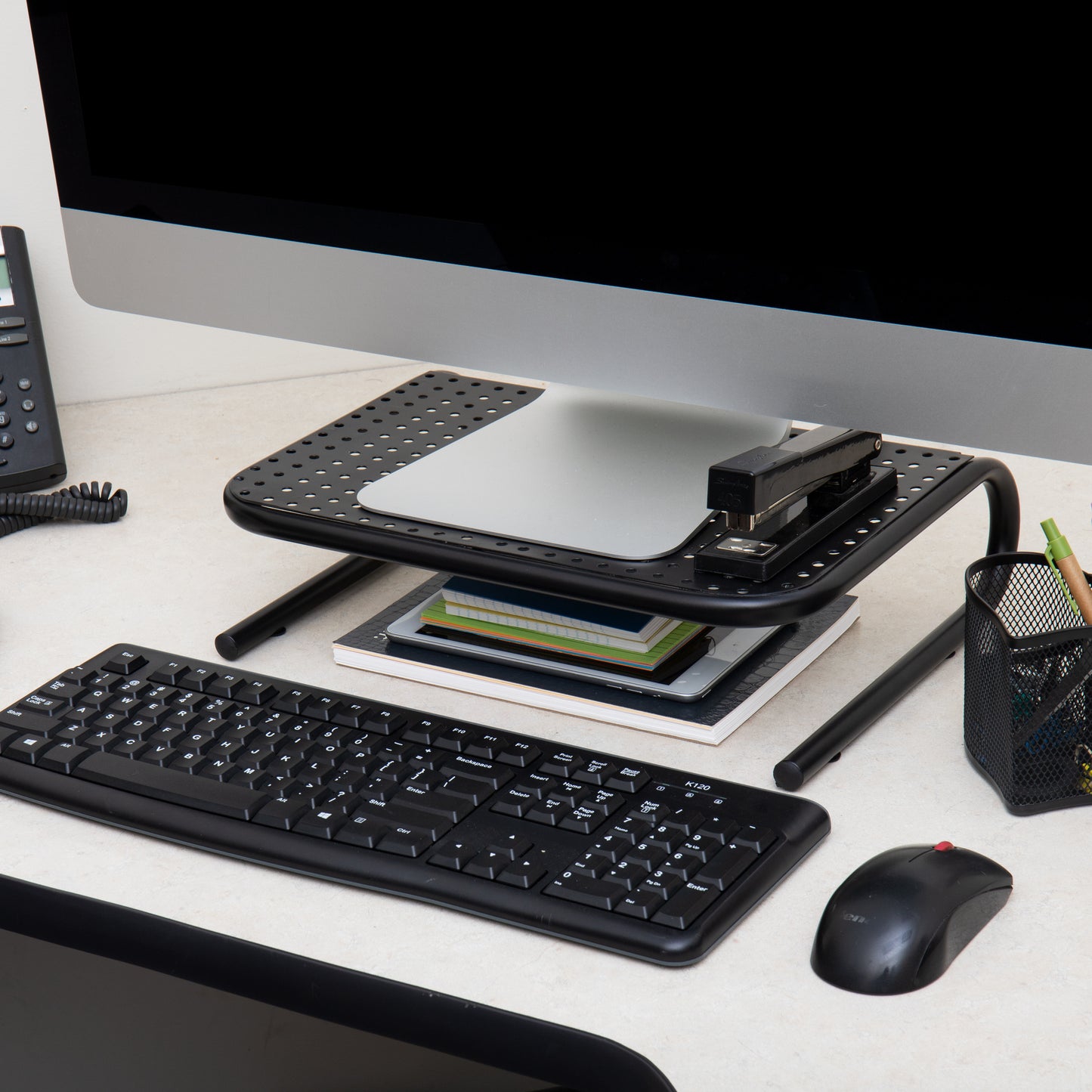 Mind Reader Monitor Stand, Ventilated Laptop Riser, Desktop Organizer, Metal, 14.5"L x 11.25"W x 4.25"H